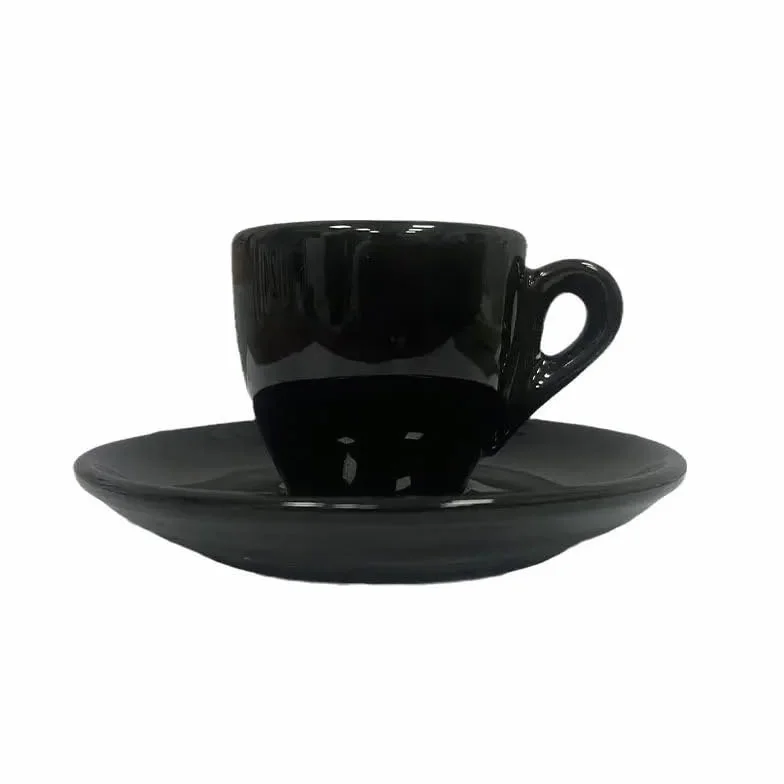 Duże ceramiczne kubki do kawy, Zestaw porcelanowy kubek do kawy i spodek 9 mm 50 ml czarno-biały(Schwarz)