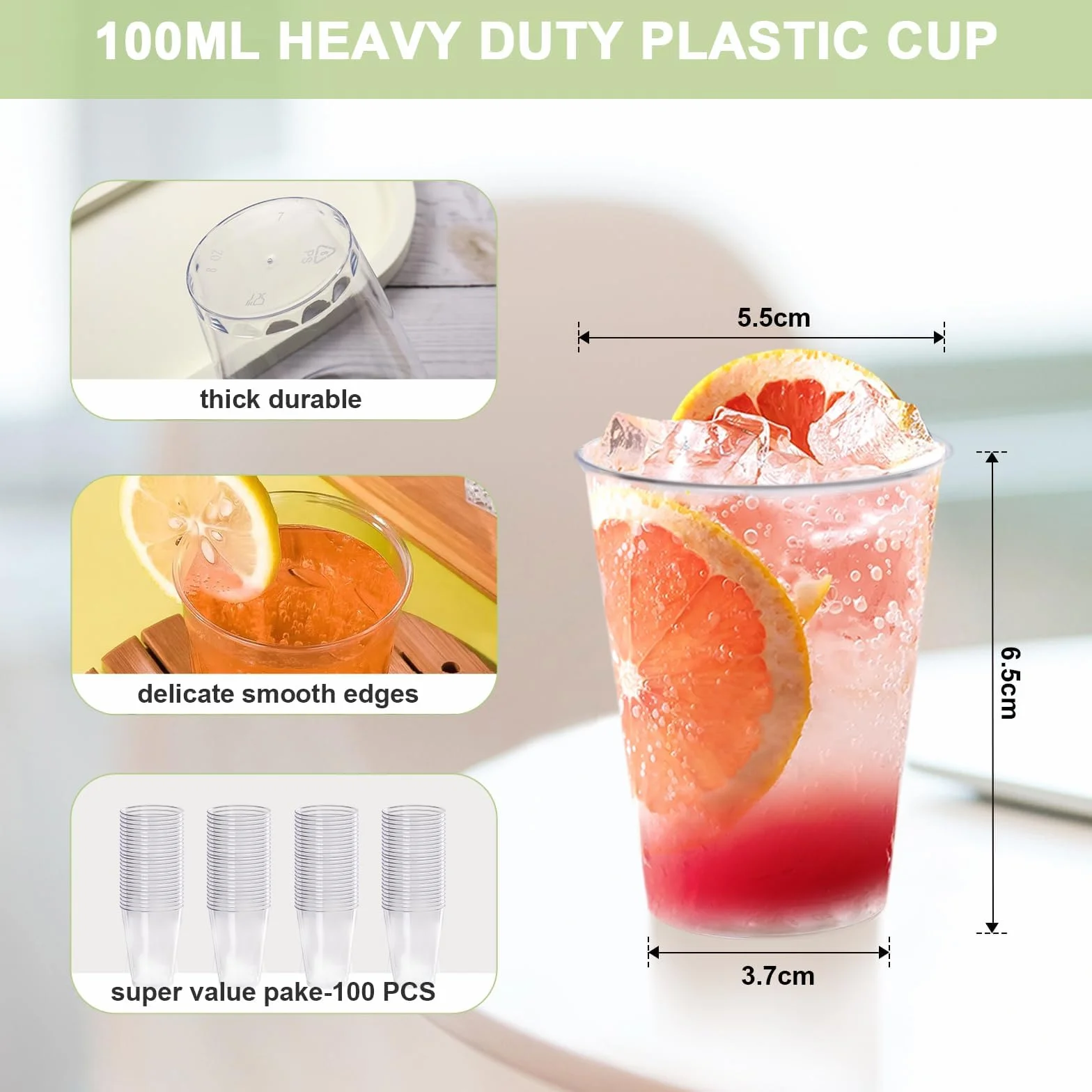 Gucass 100 plastikowych kubków, 0,1 l, z twardego plastiku, kubki wielokrotnego użytku, kubki imprezowe, z tworzywa sztucznego, do szampana, piwa, napojów, plastikowe kubki na imprezę, urodziny