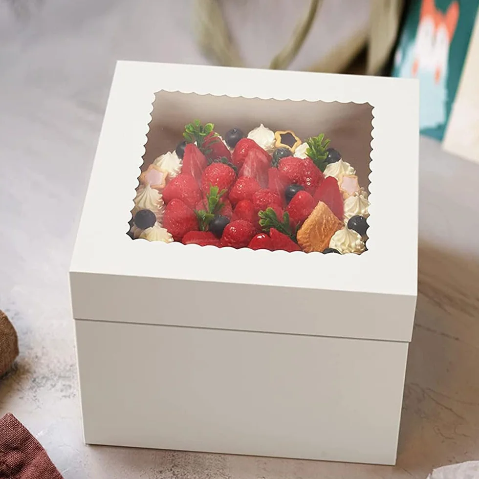 2 sztuki kartonu na tort, 25,4 x 25,4 x 20 cm, pudełko na ciasto, białe, wysokie, babeczki, pączki, ciastka, desery