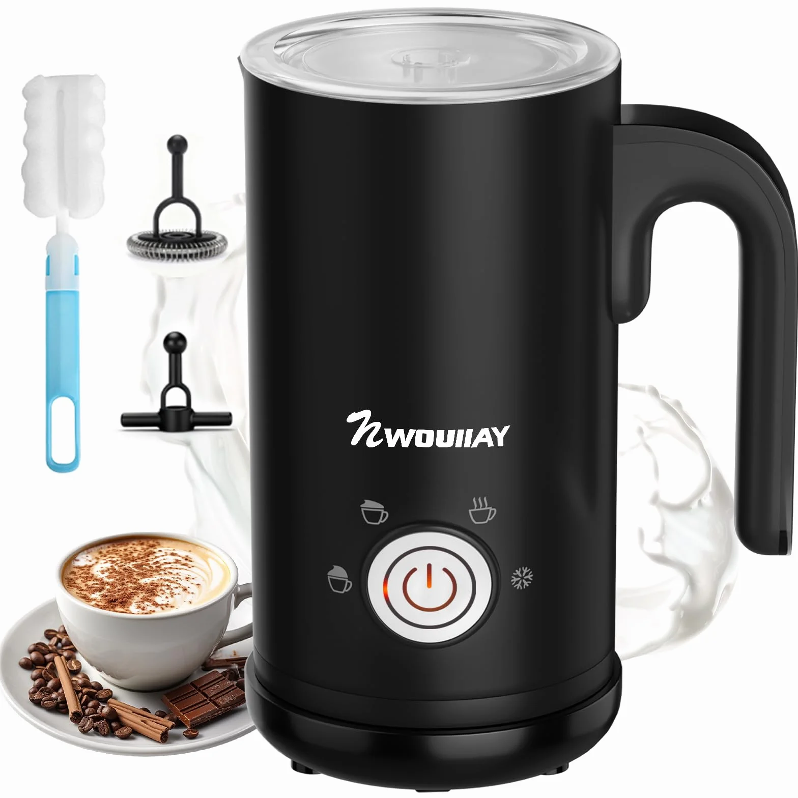 4-w-1 Elektryczny spieniacz do mleka 600W Automatyczny spieniacz do mleka o pojemności 300 ml do gorącej i zimnej pianki mlecznej, latte, cappuccino