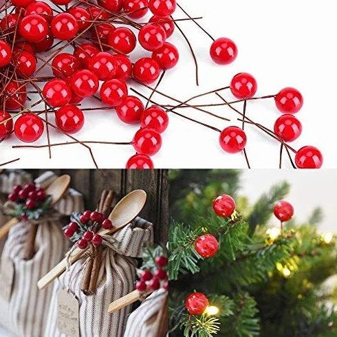 Yosoo 100 sztuk sztuczna czerwona wiśnia bożonarodzeniowa dekoracja wiszące ozdoby Holly Berry Festiwal świąteczny sztuczny owoc dekoracja DIY