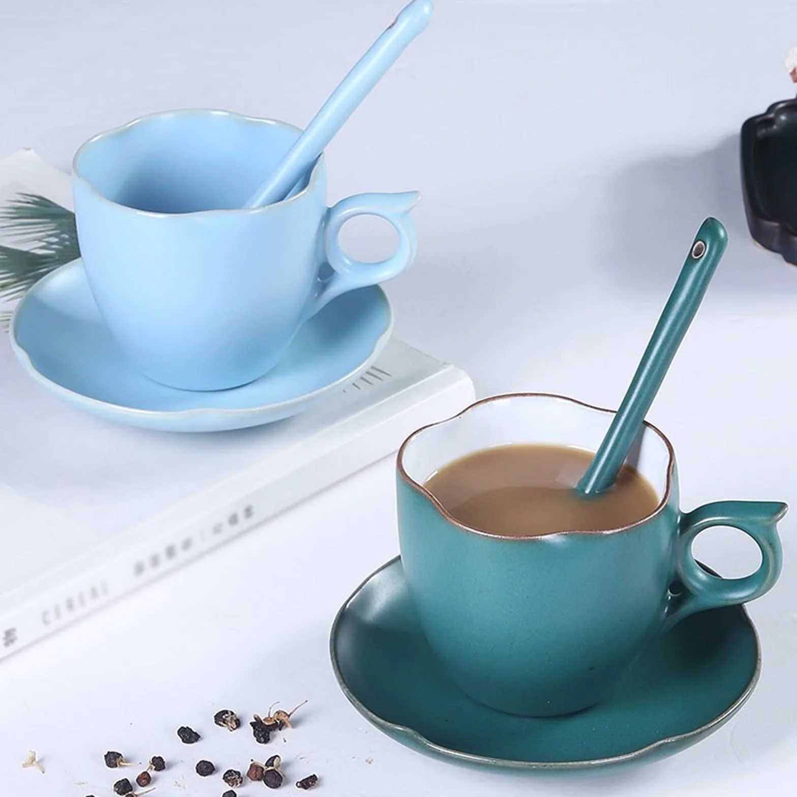 Szklanka Emaliowana, Kawa, Ceramiczny Kubek Do Kawy Z Łyżeczką Do Naczyń, Luksusowy Kubek Do Picia, Kubek Do Herbaty Popołudniowej, Kubek Do Kawy