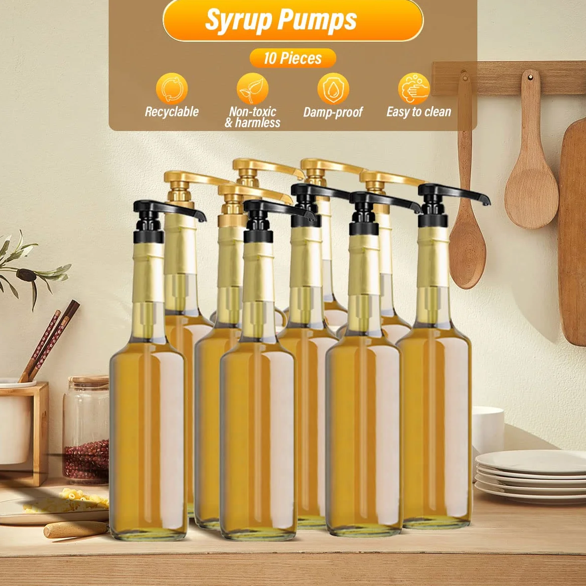 mumisuto 10 sztuk pompa syropu,Dozownik pompy syropu kawowego,25,4 uncji aromatyzujące butelki z syropem kawowym,Głowica pompy dozownika mydła do domu,Kuchnia, HGI0017