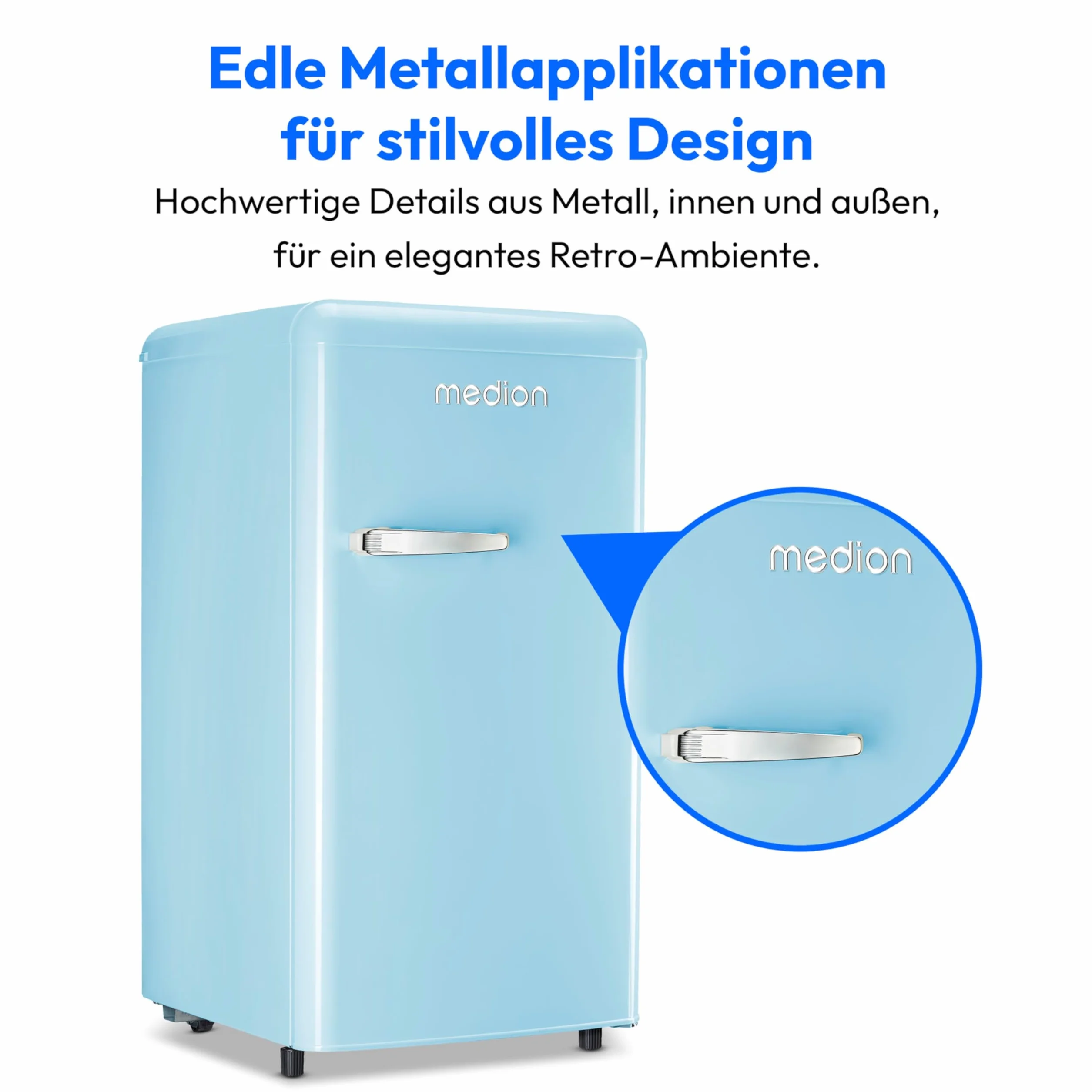 MEDION Lodówka retro (91 l, wysokość 91 cm (z nóżkami z regulacją wysokości), szklane półki z regulacją wysokości, przezroczysta szuflada na warzywa, wolnostojąca, zawiasy drzwi po prawej stronie,