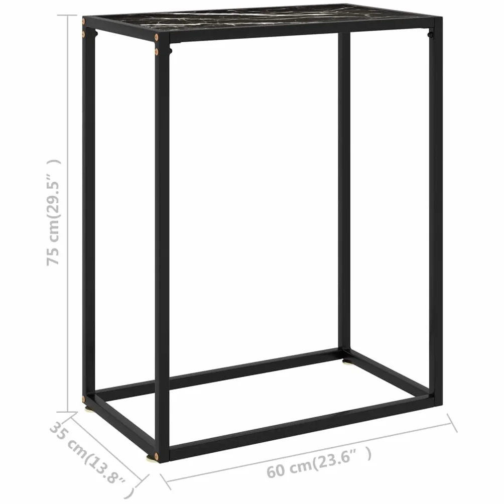 Stolik konsolowy, czarny, 60 x 35 x 75 cm, szkło hartowane o wyglądzie marmuru, stolik pomocniczy ze stali malowanej proszkowo, elegancki stół do przedpokoju do salonu