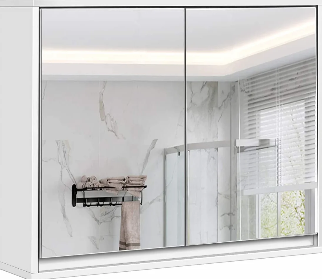 COSTWAY Dwudrzwiowa szafka z lustrem MDF 55x14x45 do łazienki