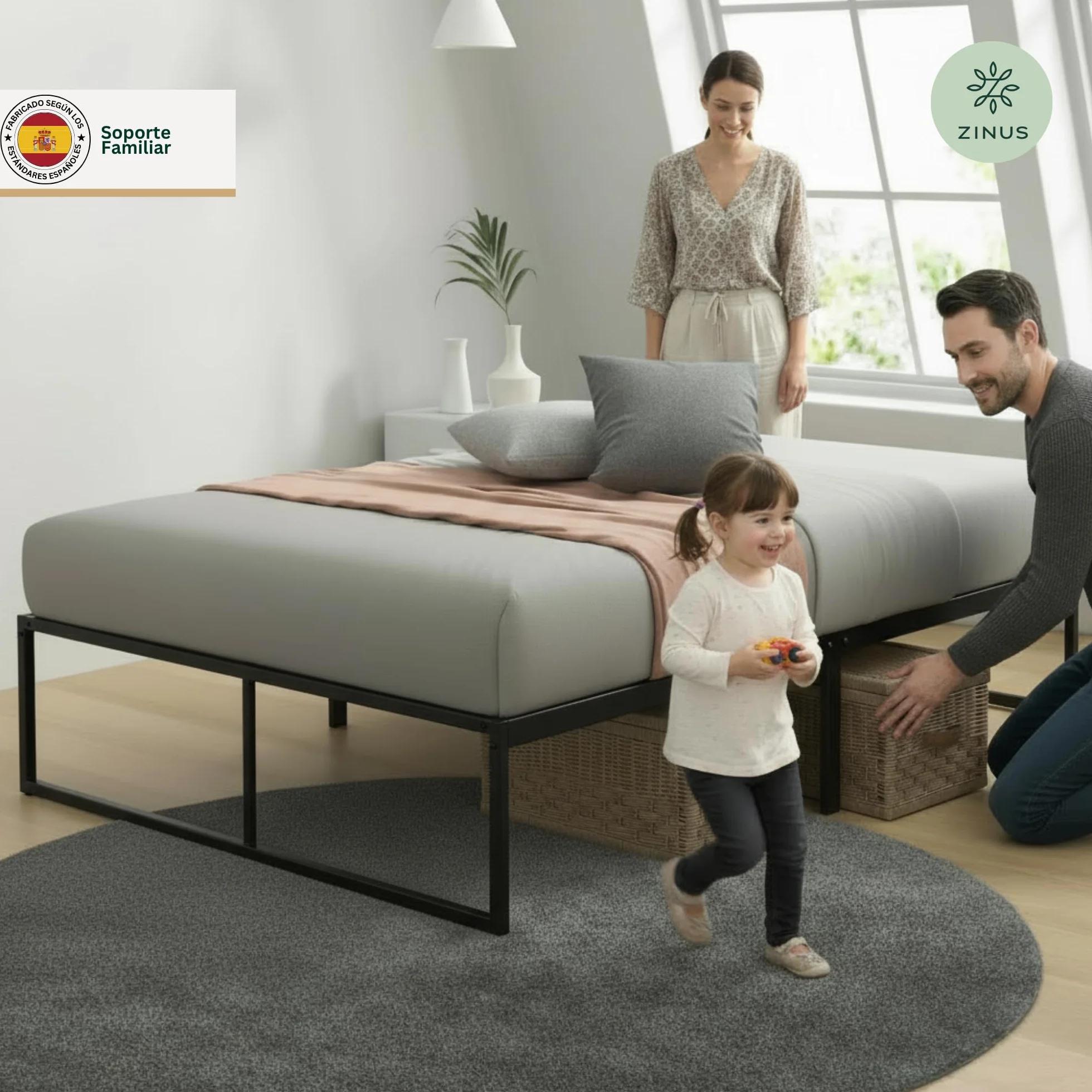 Zinus Łóżko Lorelai 135x190 cm - Wysokość 36 cm ze schowkiem pod łóżkiem - Metalowa rama łóżka platformy - biała
