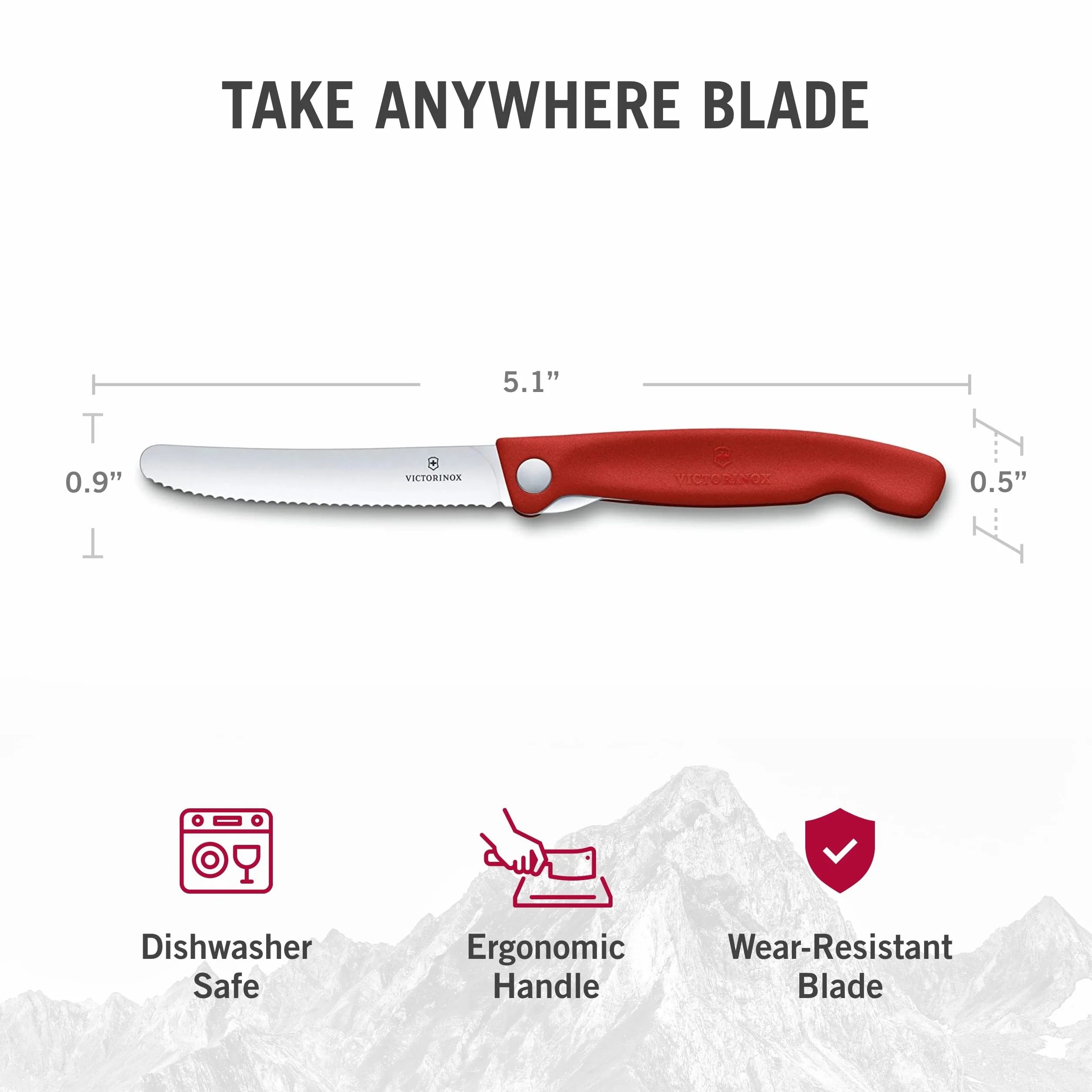 Victorinox Swiss Classic faltbares Gemüsemesser, Wellenschliff, 11 cm, rot