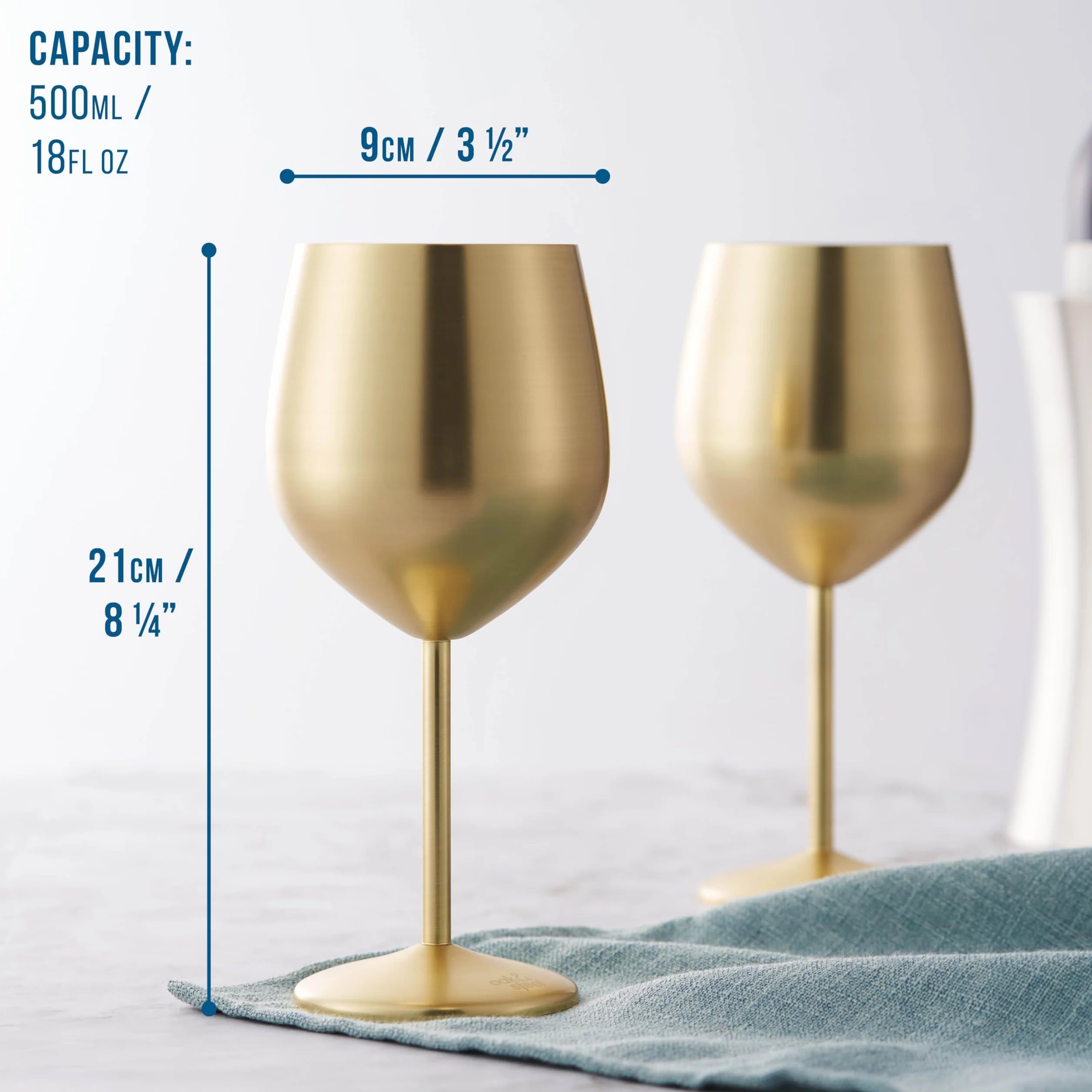 Oak & Steel - 2 złote matowe kieliszki do wina, 550 ml - Stal nierdzewna - Niezniszczalny szklany zestaw upominkowy do domowego baru, ślubu, rocznicy, przyjęcia urodzinowego, na zewnątrz i kieliszki