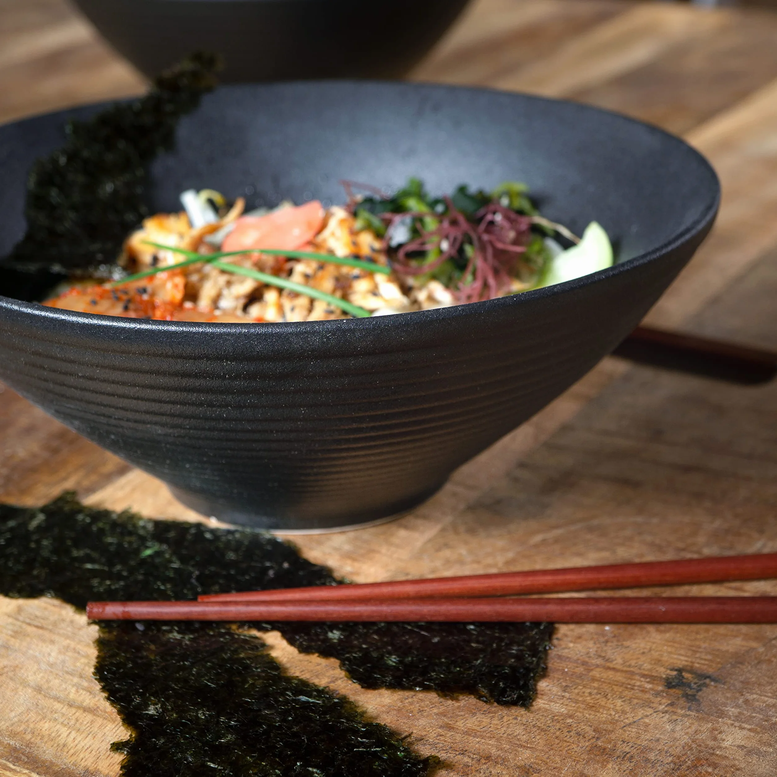 Moritz & Moritz 2 x Ceramiczna Miska Ramen - 800-1300 ml - 24 cm Ø - Czarny Zestaw dla 2 Osób - Do Zupy, Pho i Sushi Bowl - Z Pałeczkami i Łyżeczką