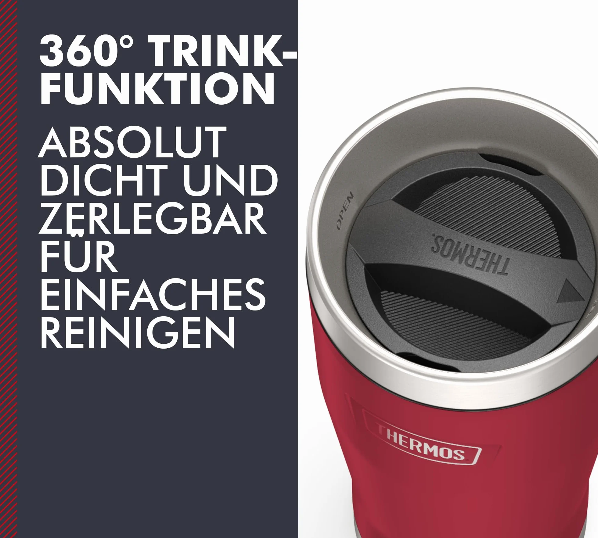 Thermos ICON MUG Kubek Termiczny 0,47 l, Czerwony/Jagodowy, Do Kawy Na Wynos, 7 h Gorący/22 h Zimny, Nadaje Się Do Mycia W Zmywarce, Absolutnie Szczelny