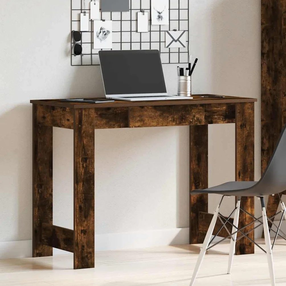 Biurko, dąb wędzony, 100 x 45 x 75 cm, materiał drewnopochodny, stół roboczy z dużym blatem do komputera i przyborów do pisania, stół biurowy z dużą ilością miejsca do przechowywania