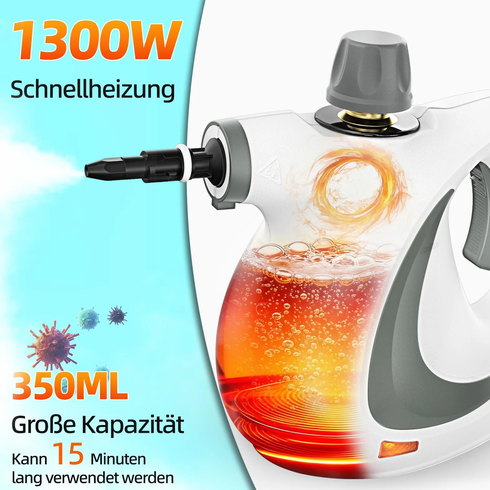 Myjka parowa, ręczna myjka parowa do domu, wielofunkcyjna, z 12-częściowymi akcesoriami, ciśnienie pary 3,5 bar, 350 ml, 1050 W, bezchemiczna myjka parowa, czyszczenie kuchni, podłóg, płytek, sof