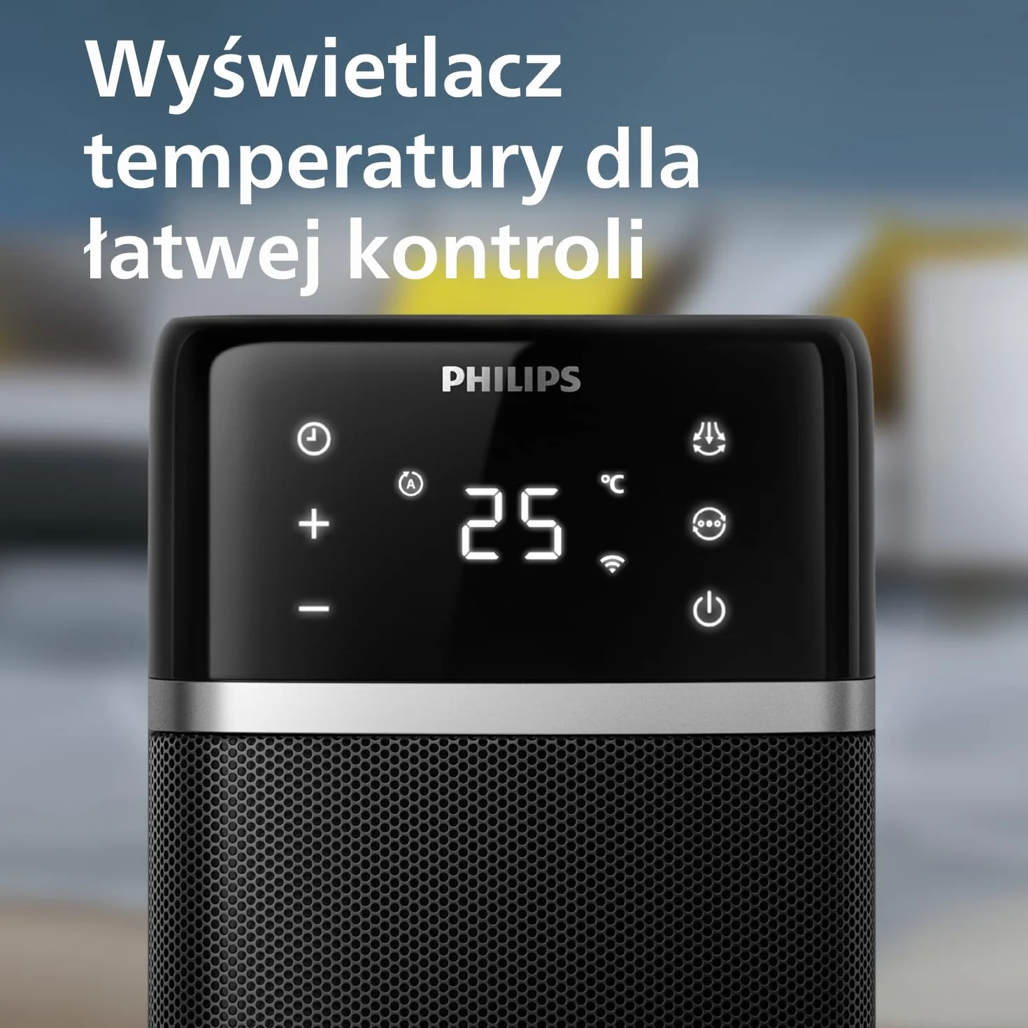 Termowentylator Philips serii 5000, energooszczędny (do 50%), podłączony do aplikacji, 2000W, wyświetlacz temp., 5 funkcji bezpieczeństwa, 4 tryby, oscylacja 60°, cichy, czarno-ciemnoszary (CX5120/11)