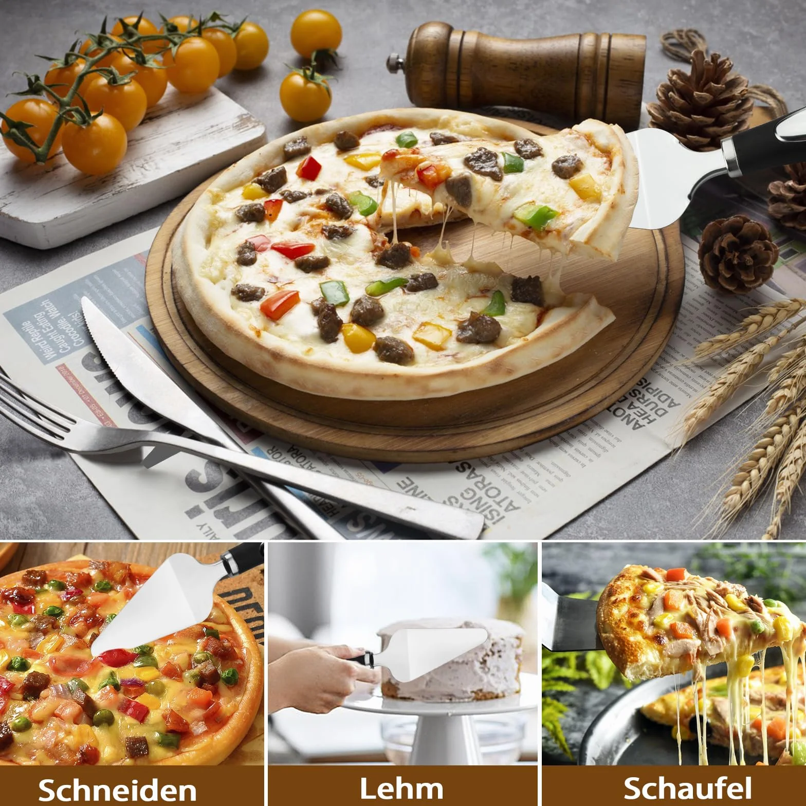 2-częściowy Nóż Do Pizzy I Łopatka Do Ciasta – Uchwyt Antypoślizgowy, Ostry Nóż Do Pizzy Ze Stali Nierdzewnej, Kuchenny Nóż Do Pizzy Z Ostrzem Kołyskowym, Gadżety Kuchenne, Można Myć W Zmywarce