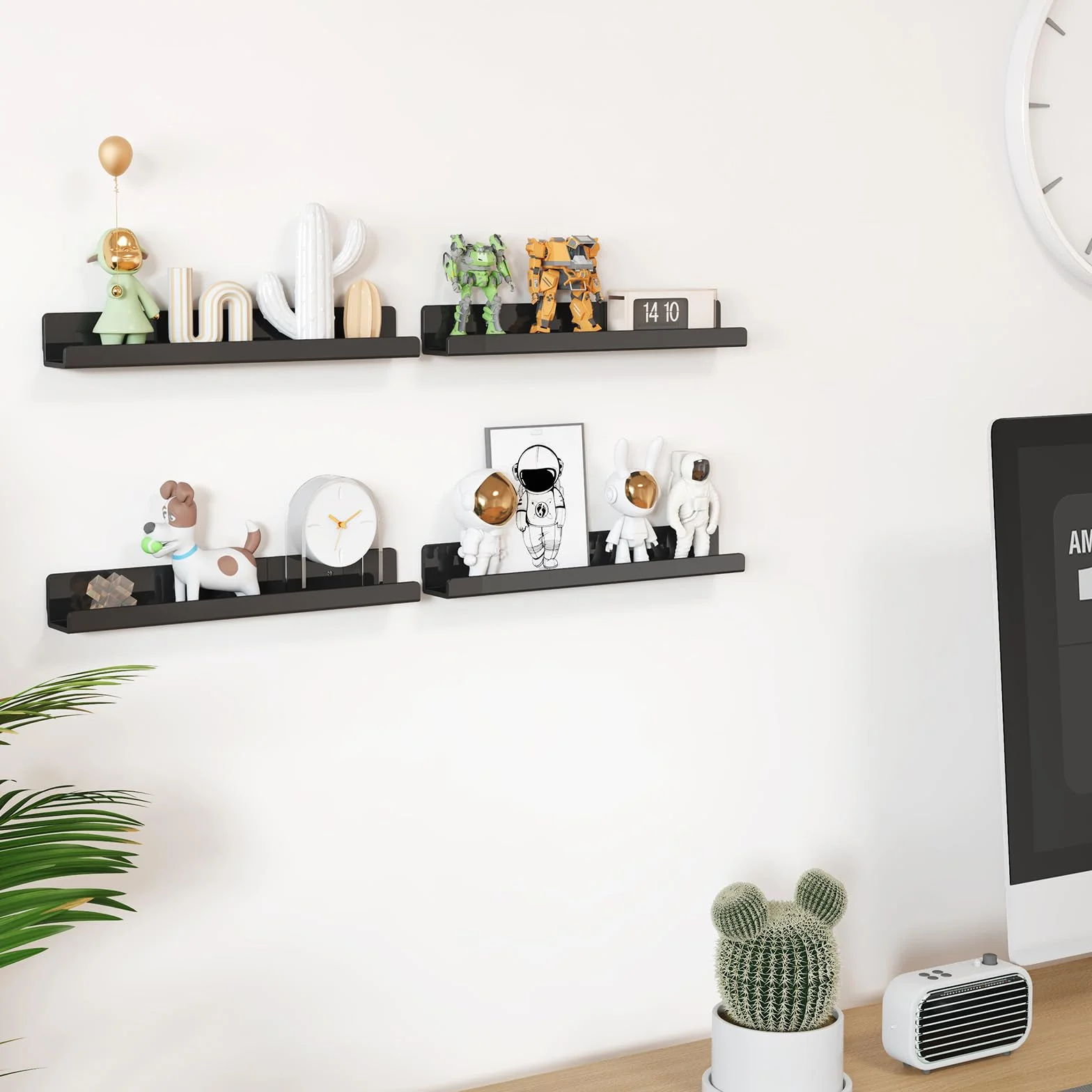 Lifewit Floating Półki na Płyty Winylowe, Pakiet 6 sztuk 12" Półki Ścienne z Czarny Akrylu Dekoracja Pokoju na Książki/Prezentacja Makijażu w Sypialni, Łazience - Przechowywanie i Organizacja