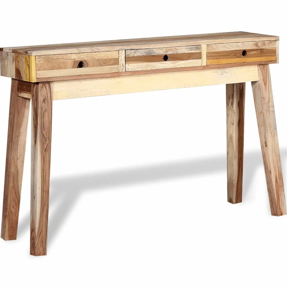 Stolik konsolowy z litego drewna pochodzącego z recyklingu z 3 szufladami, stabilna rama stalowa, komoda do przedpokoju w stylu vintage, stolik pomocniczy 120 x 30 x 80 cm, półka i miejsce do