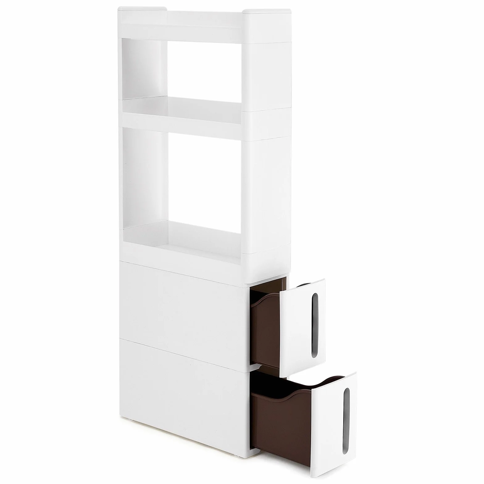 SONGMICS Wąskie Szafka wnękowa 3 półki 2 szuflady z kółkami 17 cm biała KFR06WT