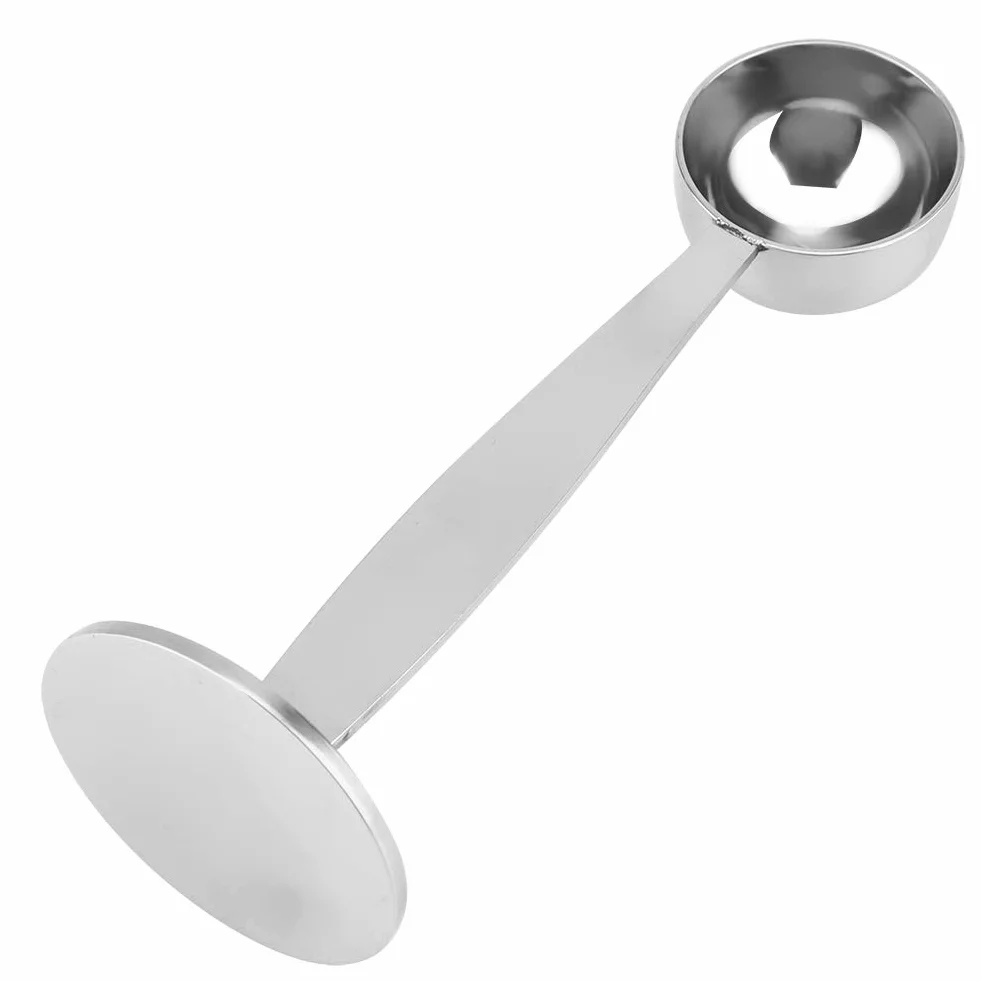 Łyżka do Ziaren Kawy Dwufunkcyjna łyżka do Kawy, 2 w 1 Miarka do Ubijania Ziaren Kawy w Proszku, Dwustronna Długa Szufelka Ręczna do Soku z Mleka Kawowego w Proszku, łyżka Stołowa ze Stali Nierdzewnej