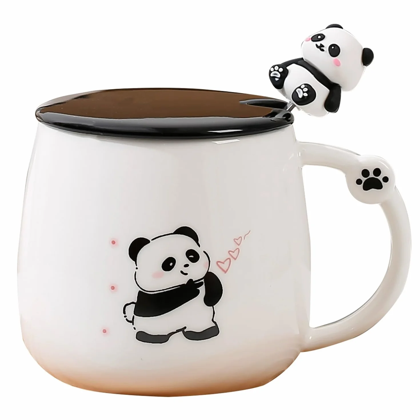 Panda Filiżanki Prezent Filiżanka Dziecięca - Ceramiczna filiżanka z pokrywką, łyżeczka ze stali nierdzewnej, filiżanka do kawy, filiżanka do herbaty, zabawny prezent dla kobiet, słodkich filiżanek