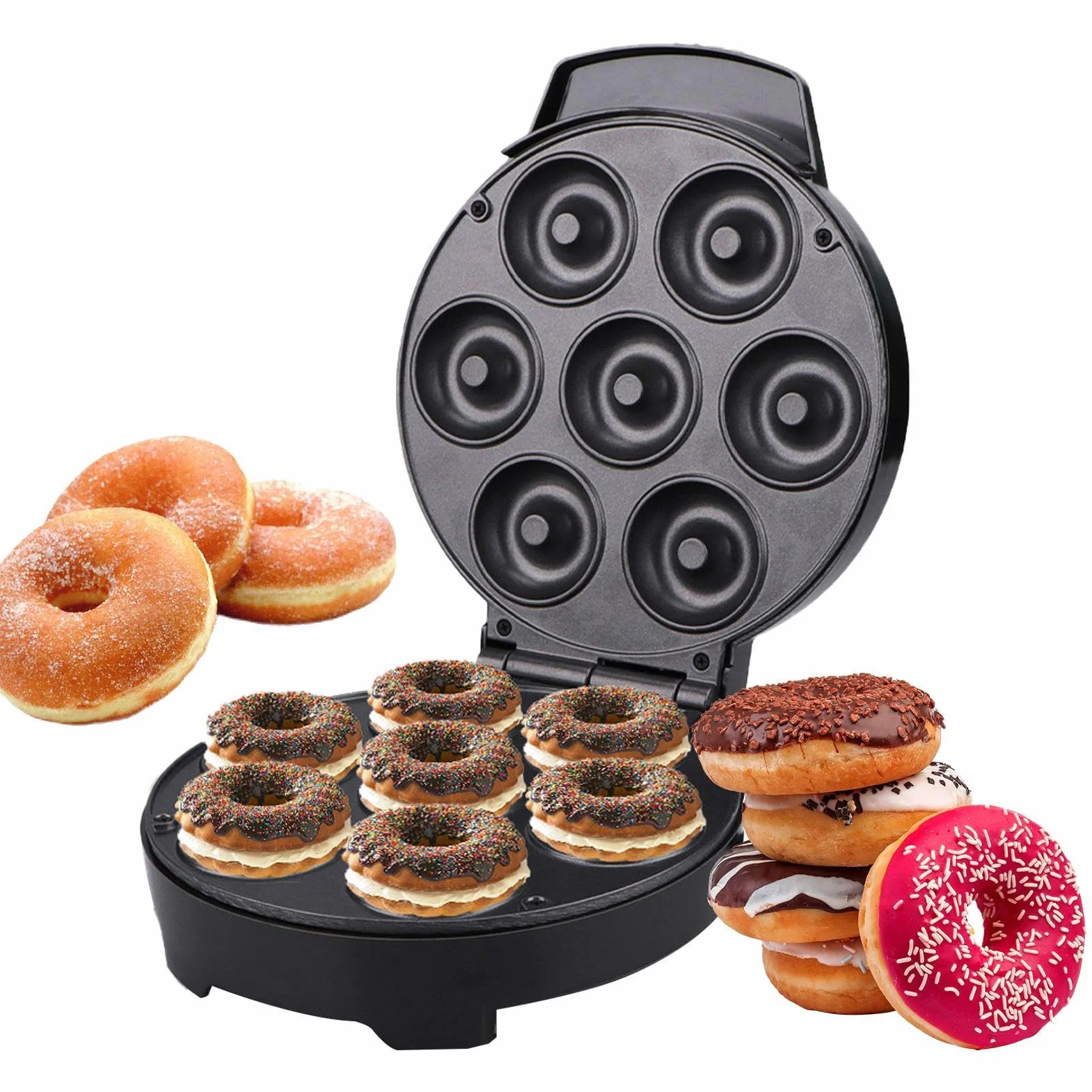 Mini maszyna do pączków - 7-otworowe dwustronne ogrzewanie gadżety kuchenne - maszyna do robienia pączków do domu, biura, kawiarni, piekarni, komercyjnego, domowego ciasta, śniadania, deseru