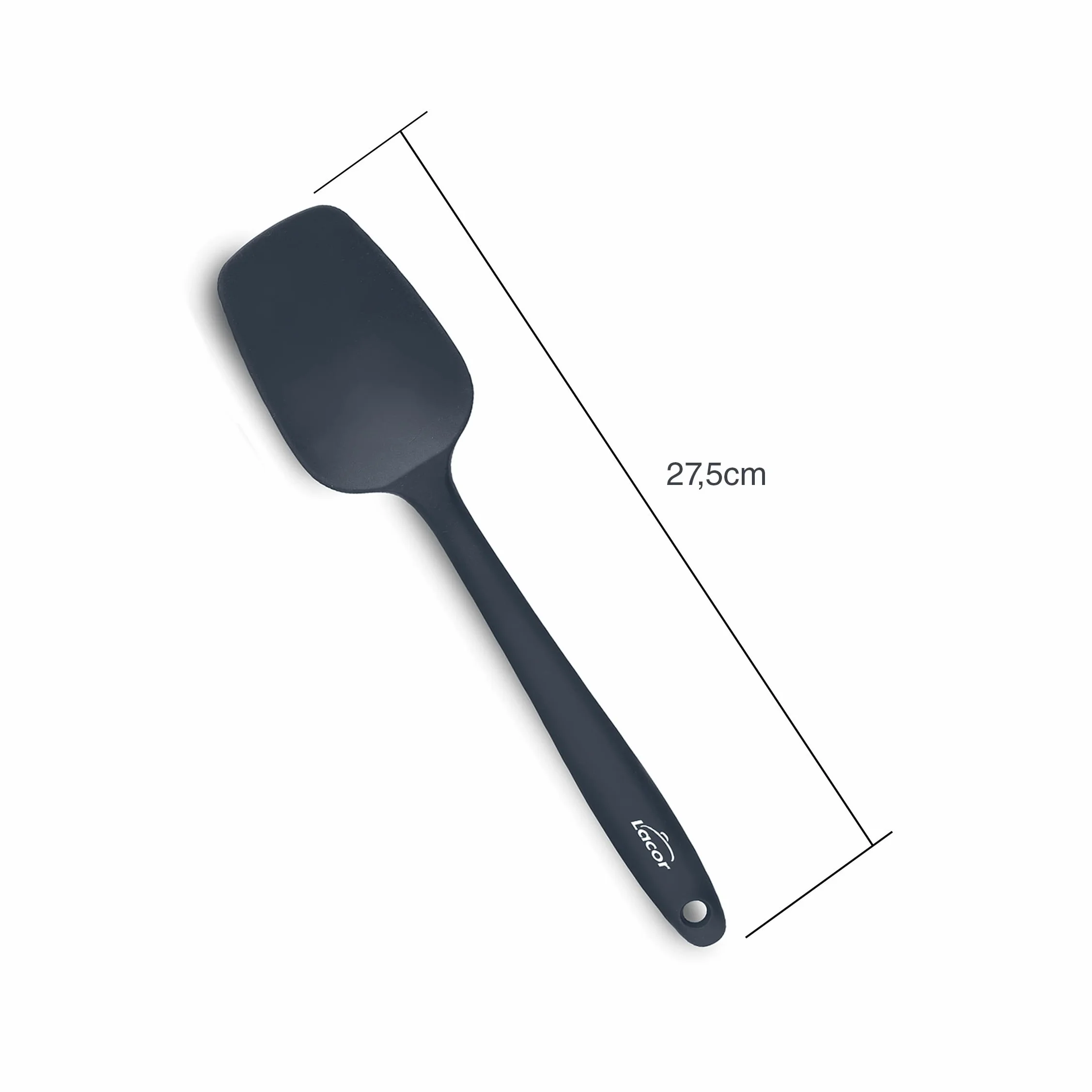 Lacor - 64463 - Szara Łyżka Kuchenna, Silikonowa Łyżka, Przybory Kuchenne, Ergonomiczny Uchwyt, Powłoka Nieprzywierająca, Odporna Na Wysokie Temperatury, Nadaje Się Do Mycia W Zmywarce, Długość 27,5