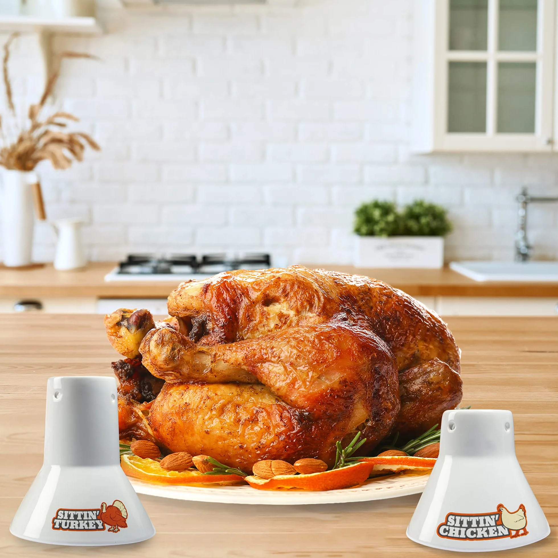 Cook's Choice Ceramiczny parowar do pieczenia, opakowanie combo – siedzący kurczak i indyk, marynata grill, zaparzanie smaków grilla – nieprzywierający pionowy parowar dla drobiu – świetny