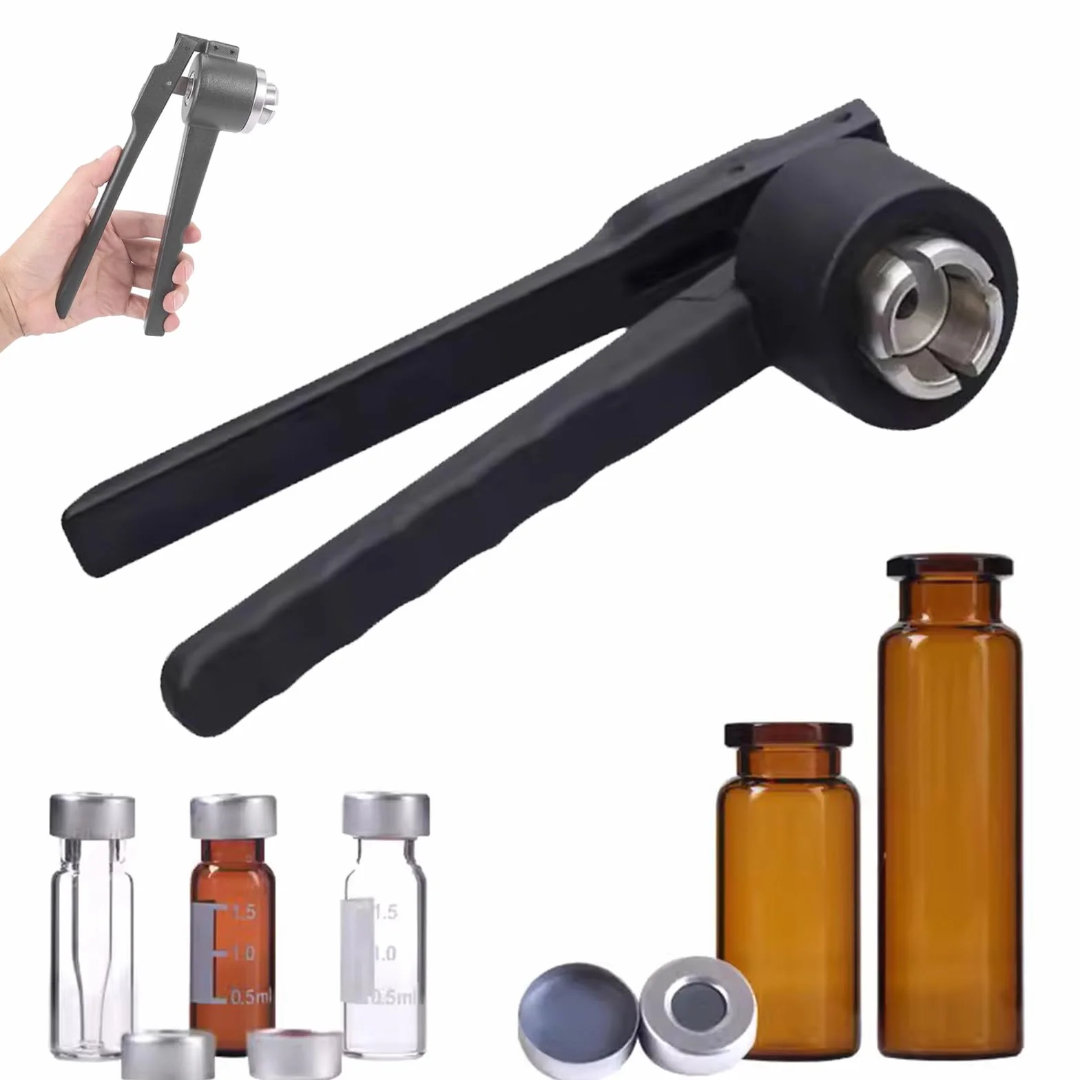 Ręczna zaciskarka do fiolek w pełni aluminiowa (8–32 mm), zaciskarka do fiolek, narzędzie do zaciskania kapsli, ręczna maszyna do zamykania ze stali nierdzewnej, 20-30 butelek/min