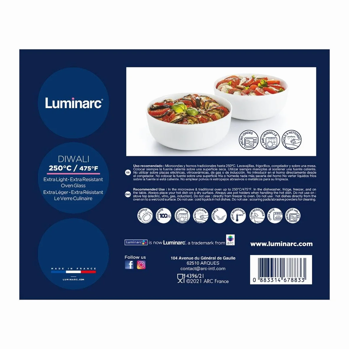 Luminarc - Zestaw 3 półmisów Smart Cuisine Diwali – innowacyjne, lekkie i bardzo wytrzymałe szkło – łatwe czyszczenie – do piekarnika do 250°C – wyprodukowano we Francji