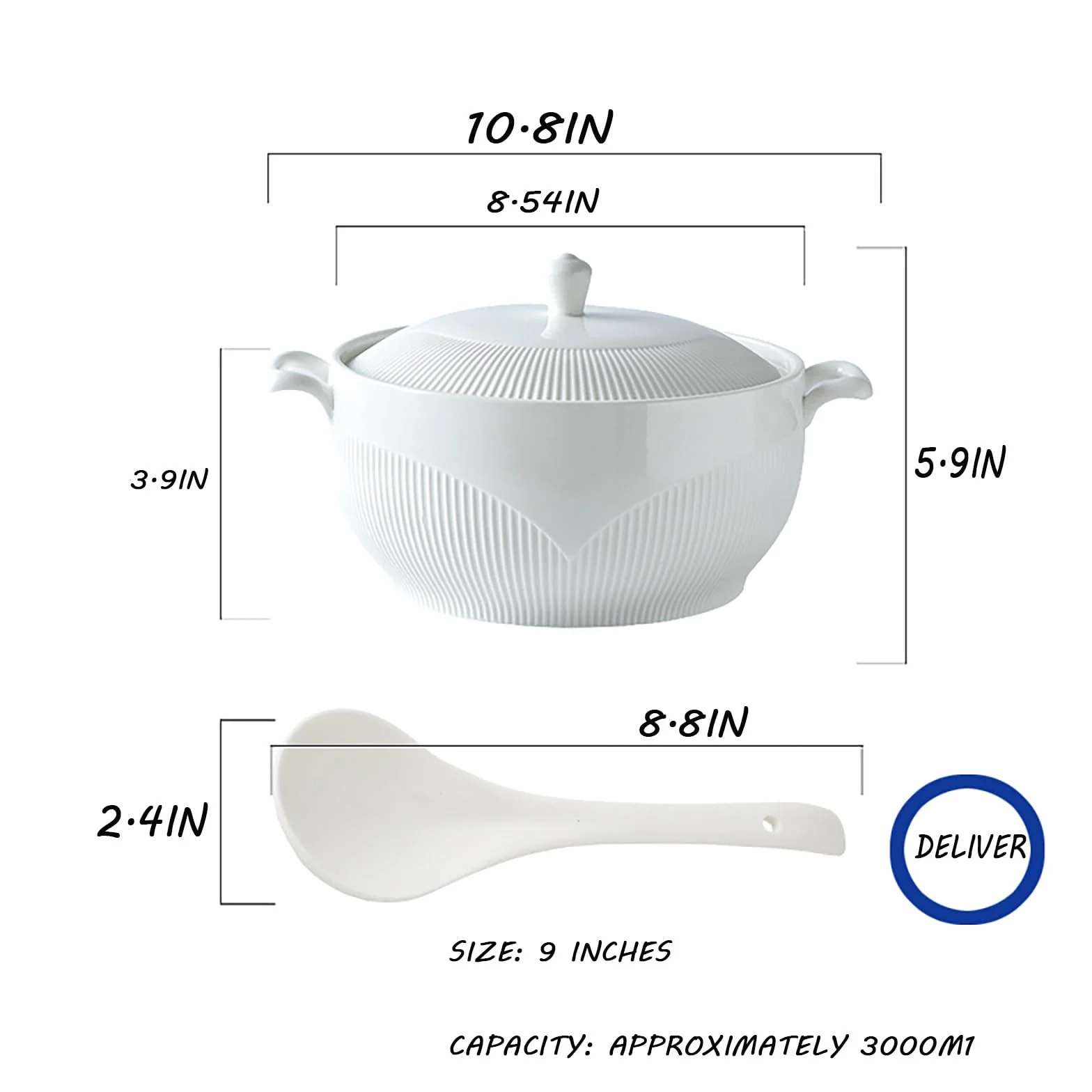 Garnek gliniany/garnek gliniany/naczynia ceramiczne z białą pokrywką(9inch)