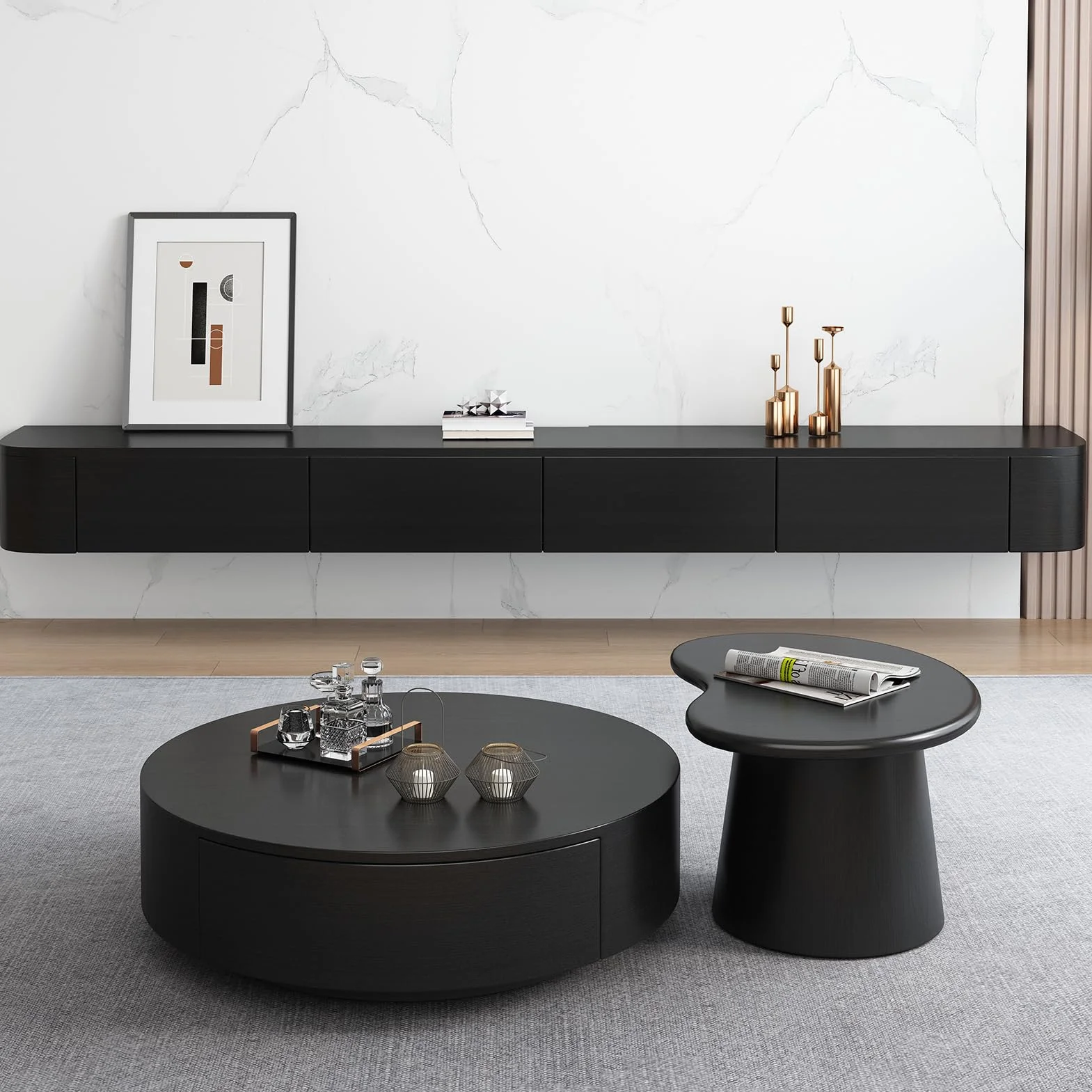 Floating TV Stand Wall Mounted TV Cabinet With Door & Drawer 200x24x20cm