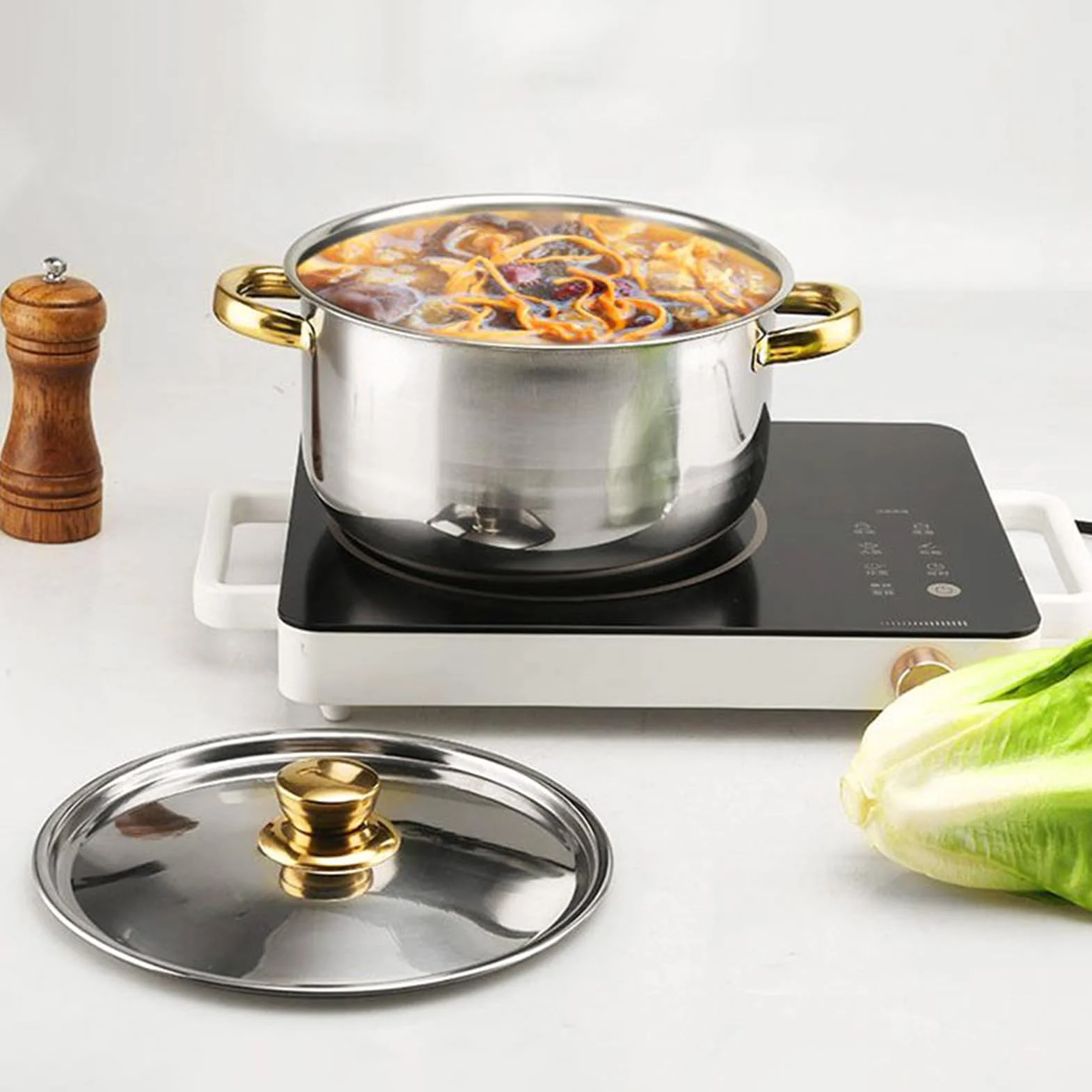 Zestaw do gotowania ze stali nierdzewnej – profesjonalny zestaw do gotowania, metalowy zestaw kuchenny, polerowany chromowany garnek z pokrywką, Versatile Culinary Collection, przygotowanie żywności