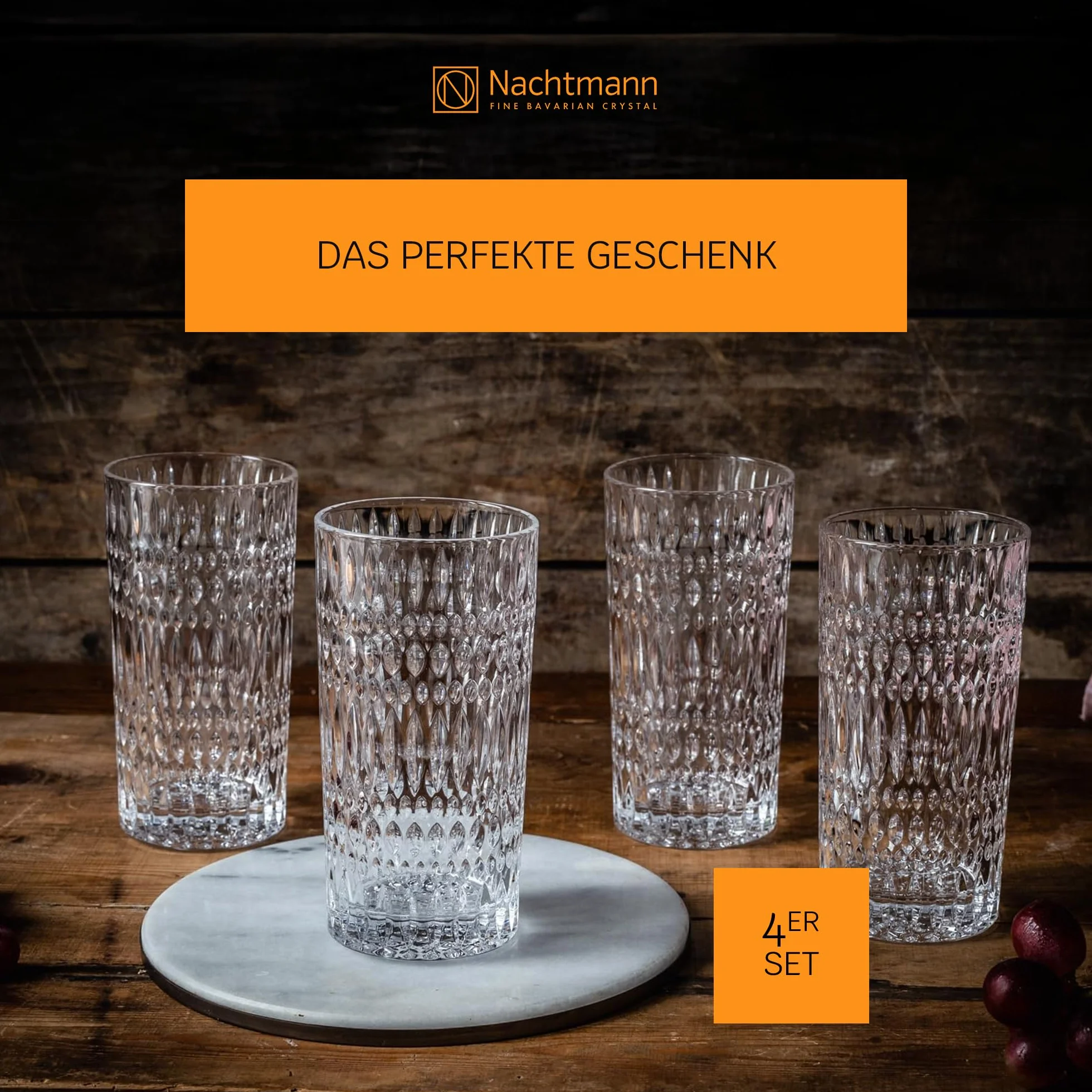 Nachtmann 4-częściowy zestaw szklanek do long drinków, szklanki koktajlowe, szkło kryształowe, 434 ml, Ethno, 104250