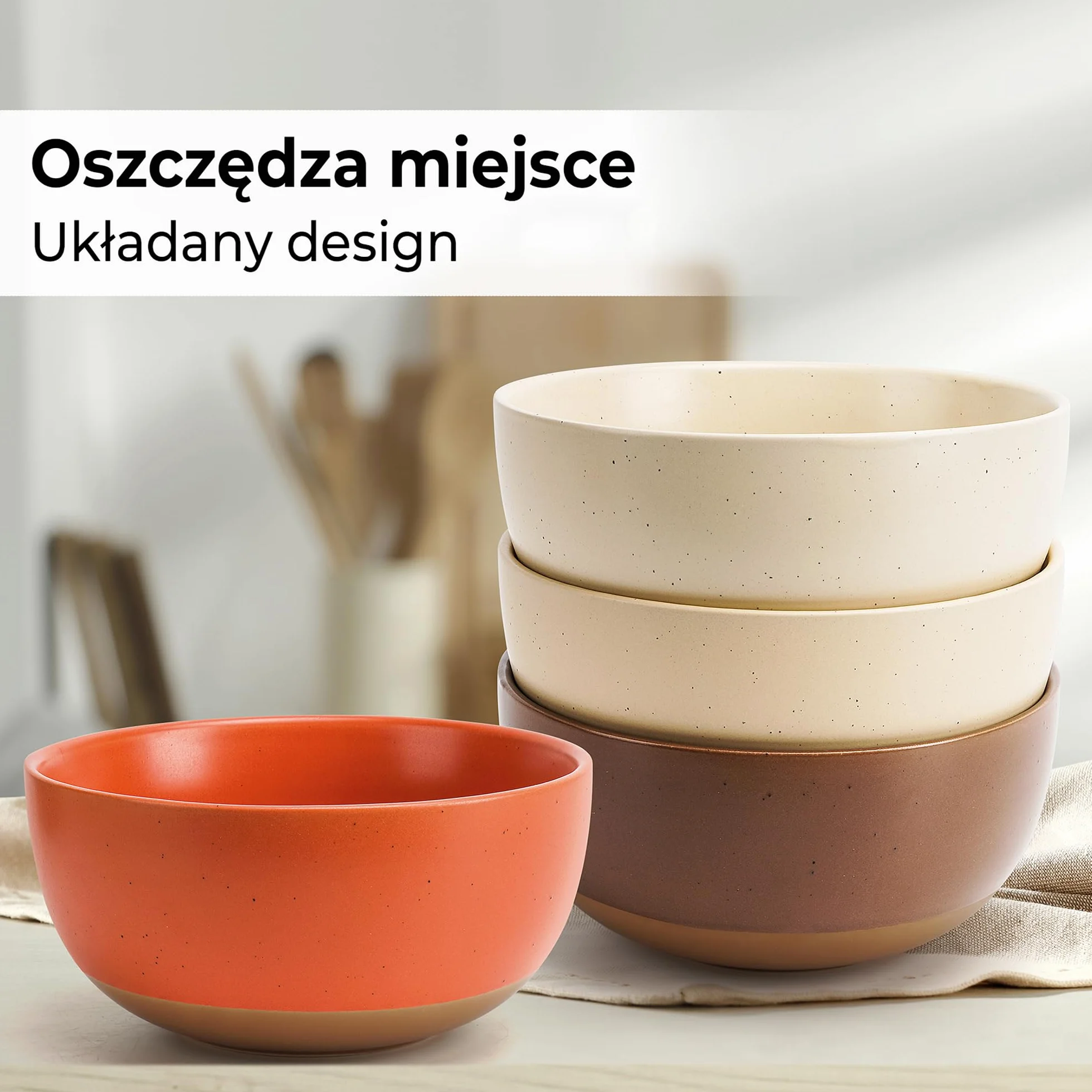MIAMIO – Zestaw 4 miseczek ceramicznych o pojemności 820 ml/Zestaw miseczek śniadaniowych do sałatek, owsianki, owoców, ryżu – Kolekcja Aura (Przytulny neutralny, Miski (4x))
