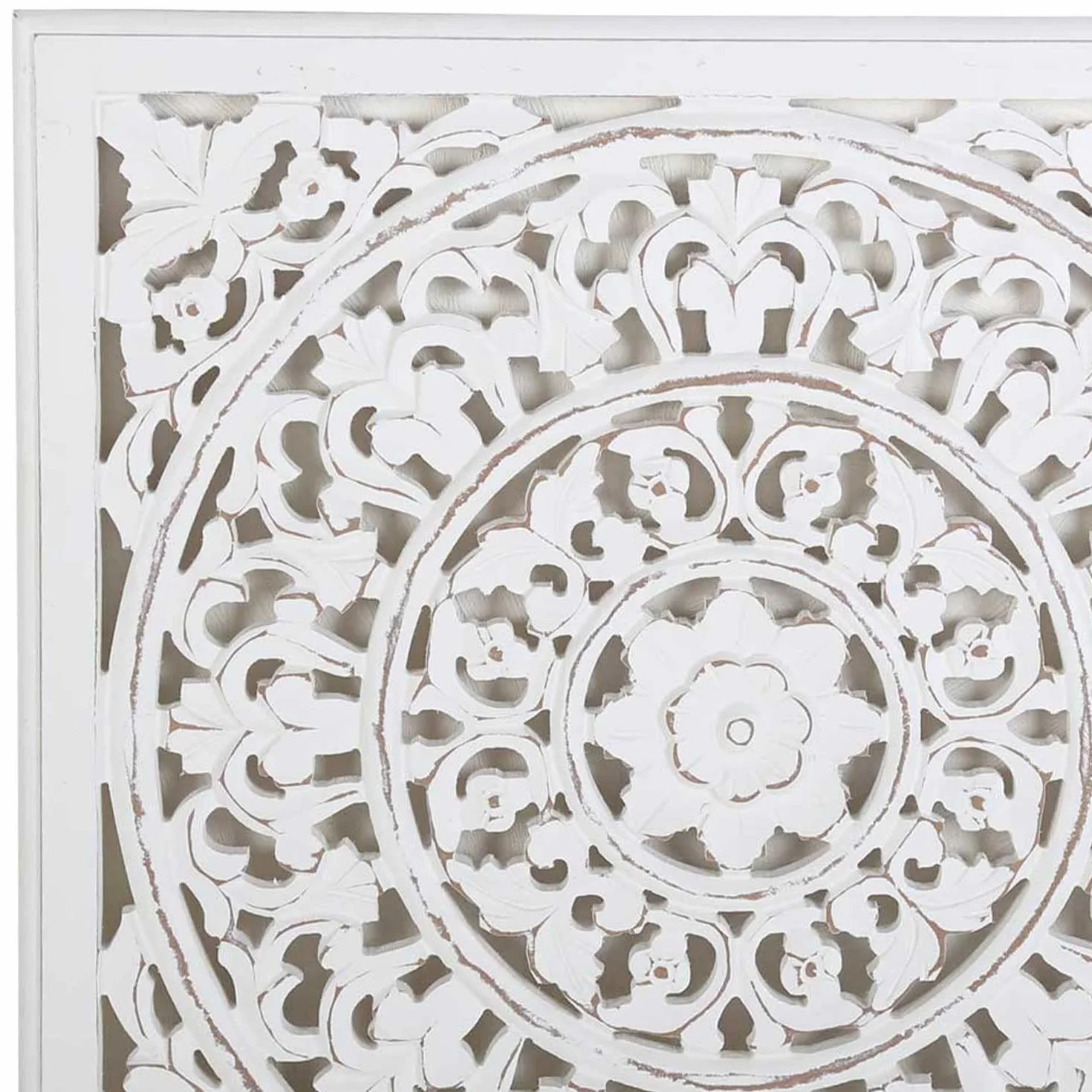 Casa Moro orientalny obraz ścienny z drewna, mandala Nasha 55 x 55 cm, shabby chic biały, rzemiosło artystyczne, ręcznie rzeźbiona dekoracja ścienna do zawieszenia i postawienia jako MD1090