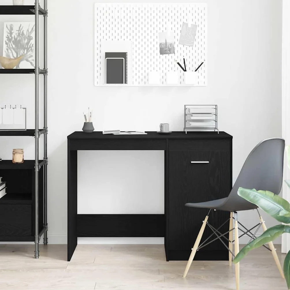 Biurko z materiału drewnopochodnego w kolorze czarnym o wyglądzie dębu 100 x 50 x 76 cm z miejscem do przechowywania komputera, laptopa, komputera, biura i domowego biura, kompaktowe do nauki