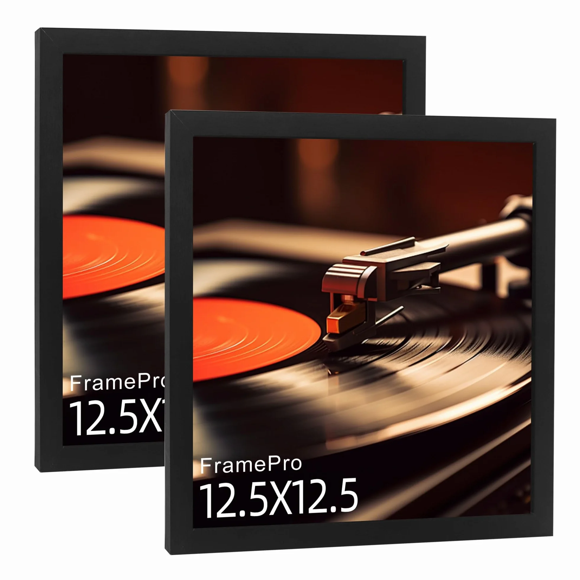 Ramka FramePro na płyty winylowe do ekspozycji na ścianie obudowa z płyt winylowych z prawdziwym szkłem, czarna 31,75 x 31,75 cm ramka na każdą płytę LP 12 cali z okładką, zestaw 2 sztuk