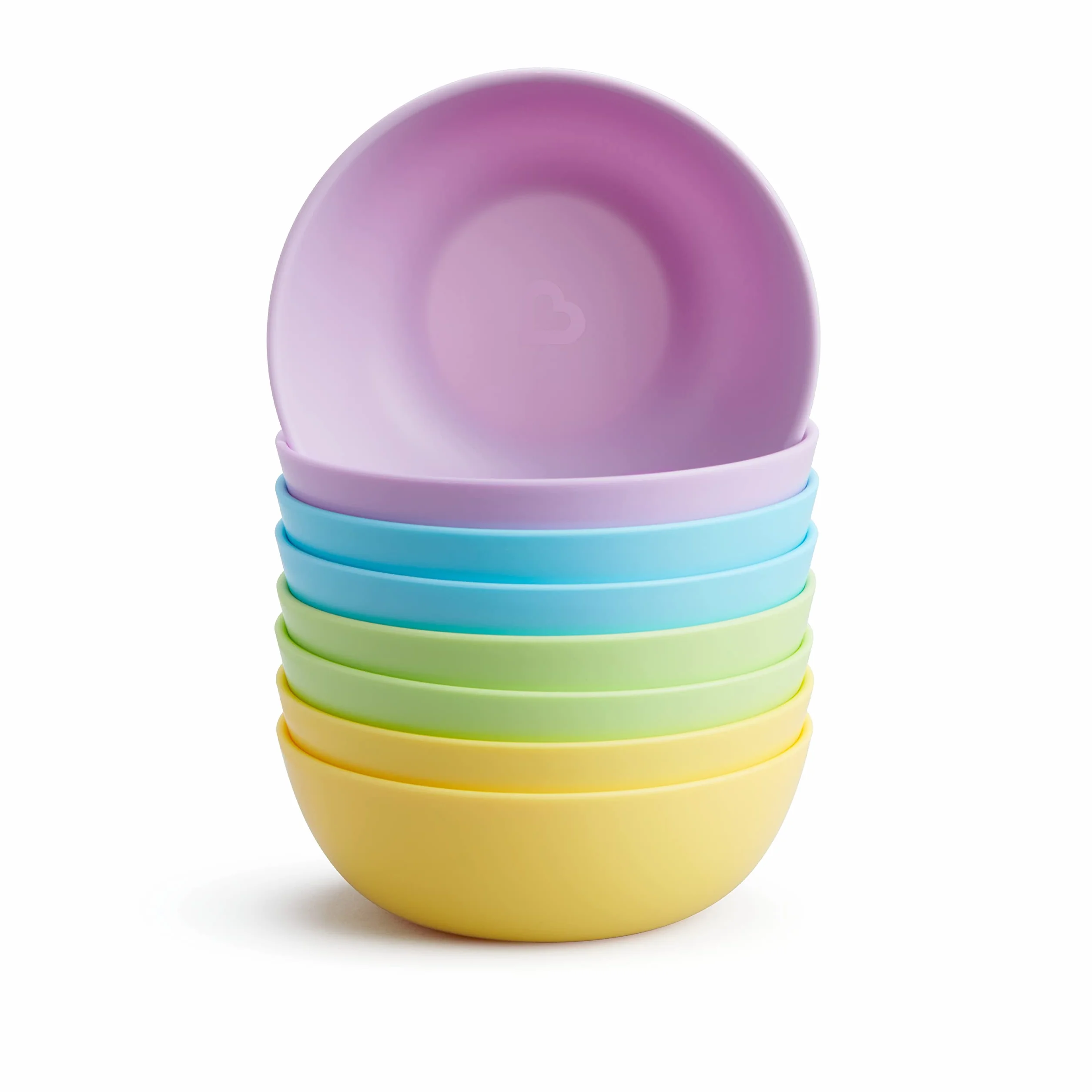 Munchkin Miski dla wielu maluchów i niemowląt, zestaw jasnych plastikowych misek, nadają się do mycia w zmywarce, bez BPA, można układać w stos, 8 sztuk