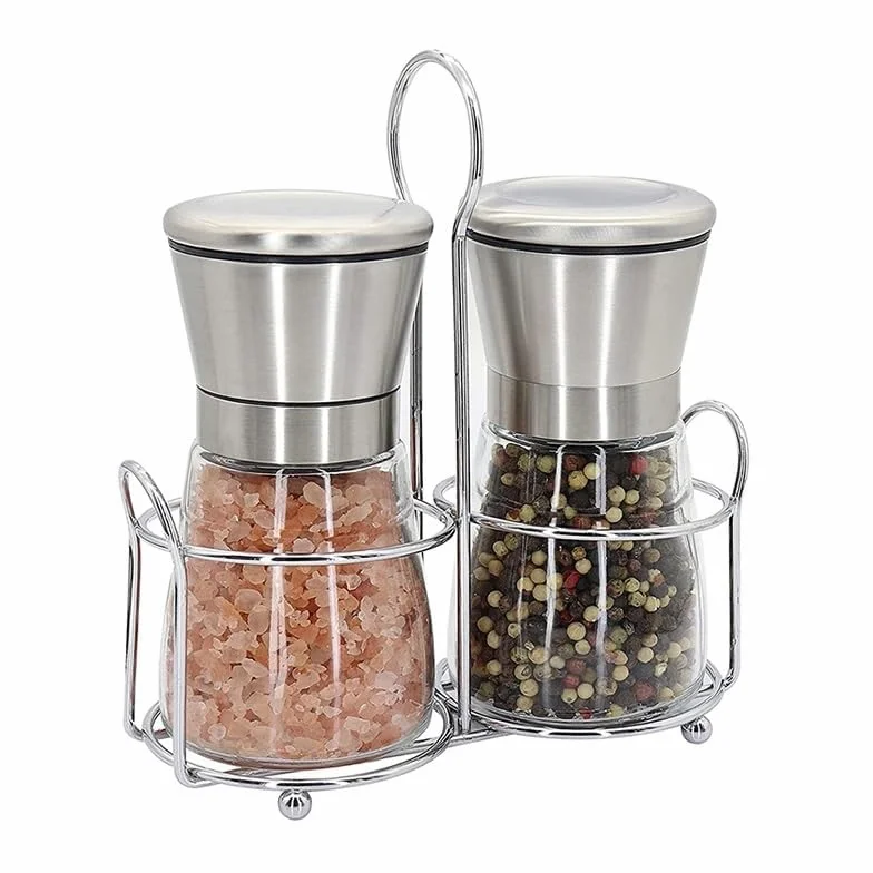 Młynek do pieprzu i soli, 5-poziomowy ceramiczny regulowany młynek do soli pieprzowej ze stali nierdzewnej, z możliwością ponownego napełniania(Stainless Steel 01)