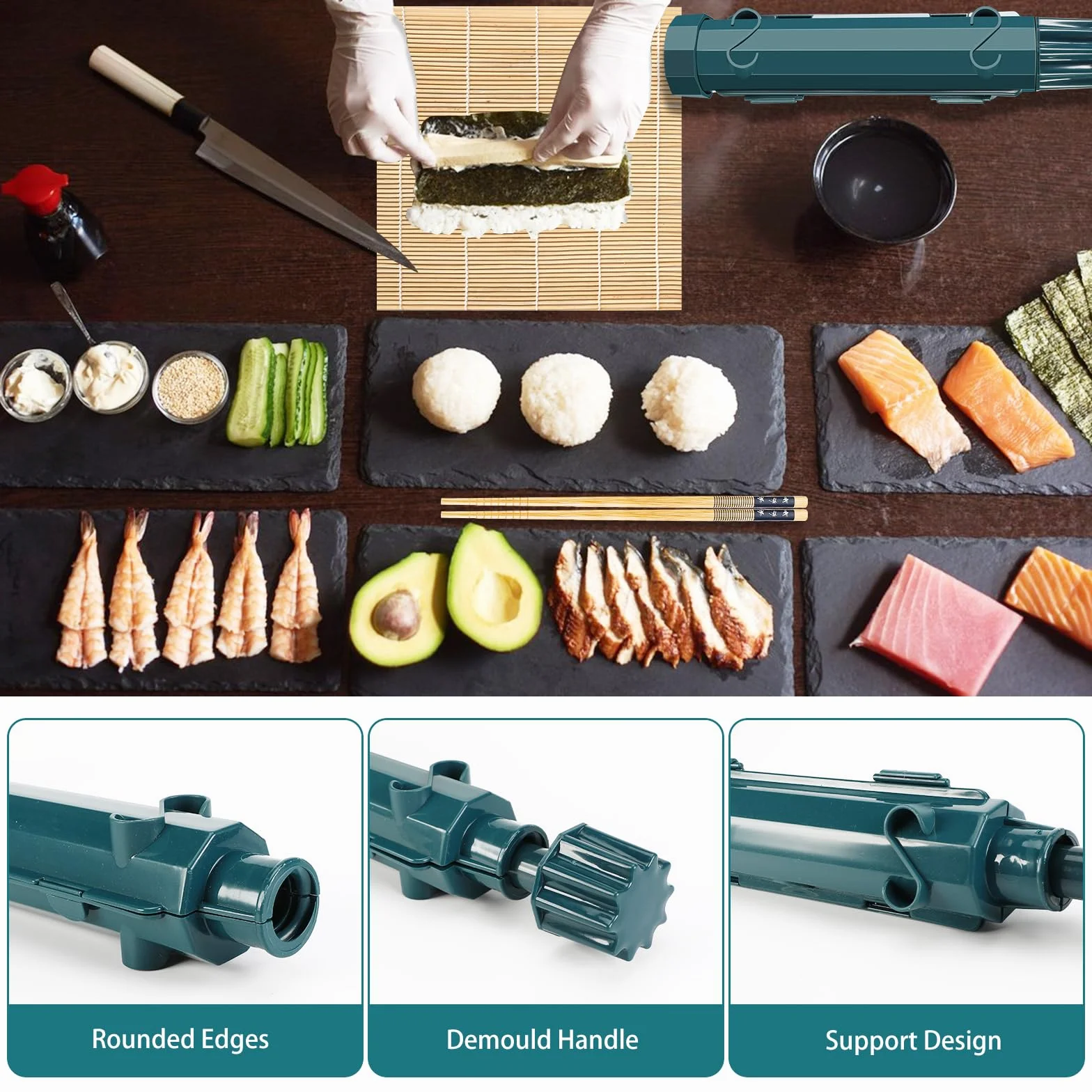 4-częściowy zestaw foremek do sushi, forma do kulek ryżowych, wielofunkcyjna maszyna do sushi, nadaje się do samodzielnego wykonania bazooka, zestaw dla początkujących