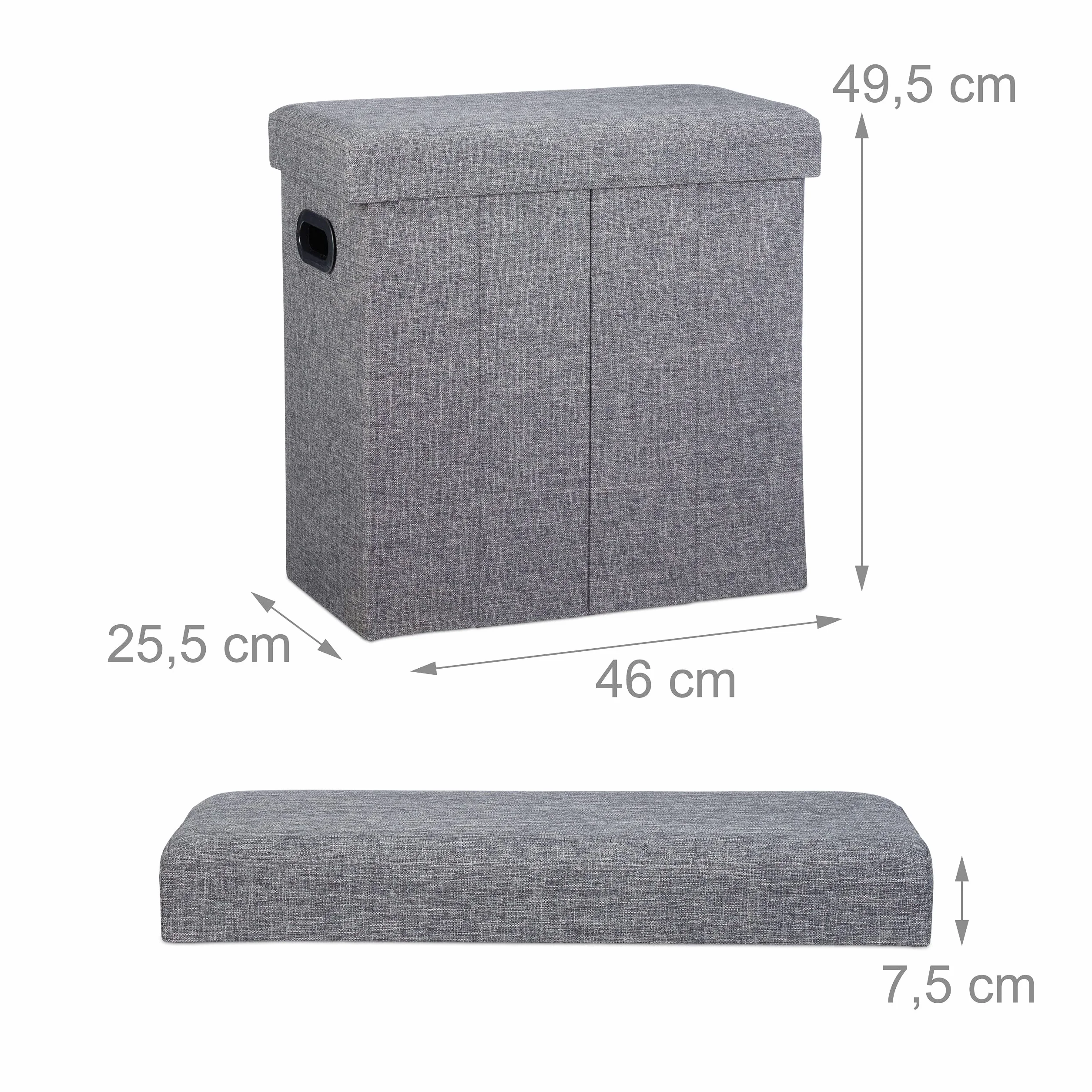 Relaxdays Składany Otomana ze Schowkiem 49,5x46x25,5 cm Podnóżek Len Poliester MDF Ciemnoszary