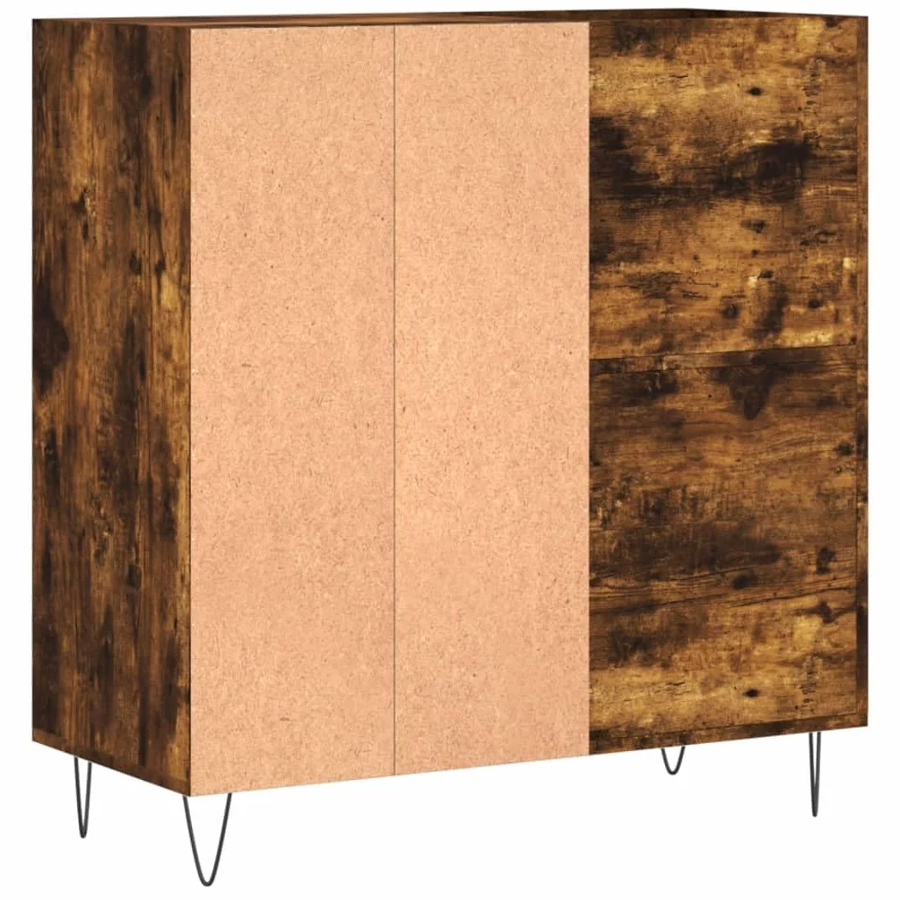 Szafa panelowa z dębu wędzonego, materiał drewnopochodny, 84,5 x 38 x 89 cm, z żelaznymi nogami, miejsce do przechowywania winylu, płyt gramofonowych i szafki na media, nadaje się jako stojak
