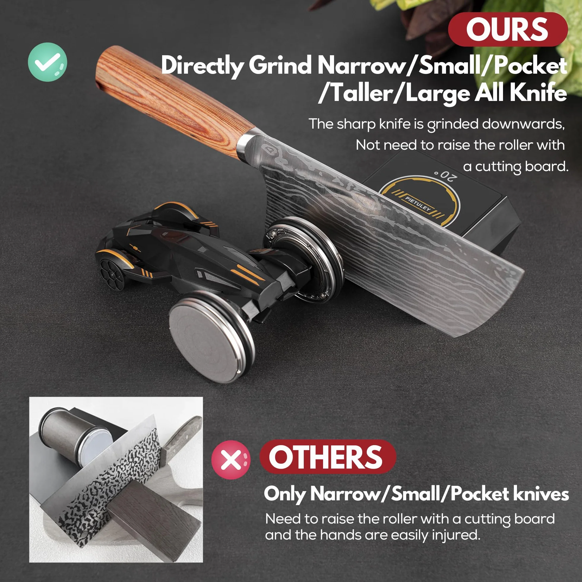 Pietuley Ręczna Ostrzałka do Noży, Ręczne Narzędzie do Ostrzenia Noży, Rolling Knife Sharpener,Profesjonalna Ostrzałka do Noży,Ostrzenie Noży Kuchennych,Zestaw Ostrzałek do Noży o 15 i 20 Stopni