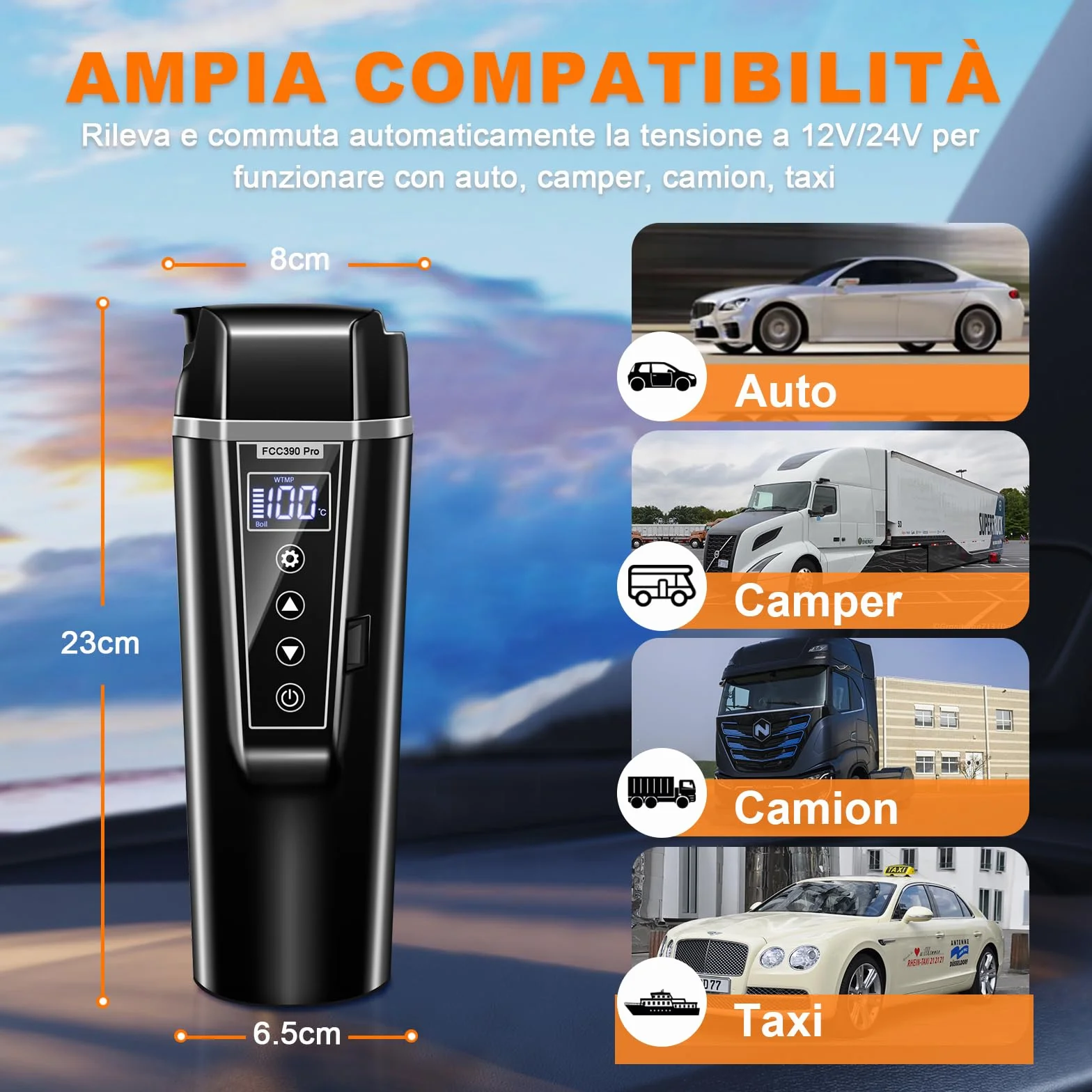 czajnik elektryczny do samochodów ciężarowych, 12 V/24 V, elektryczny