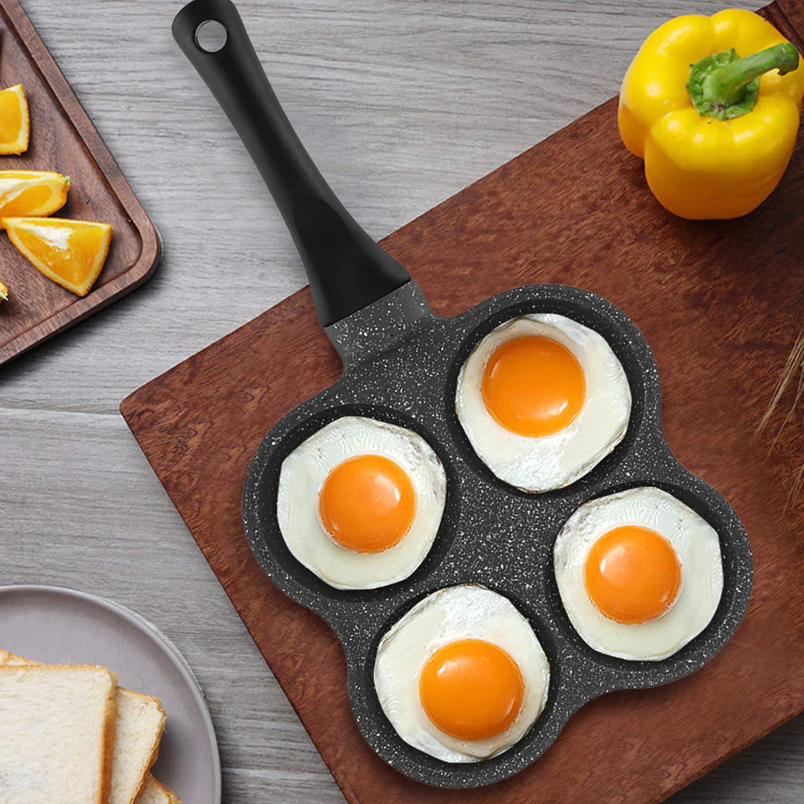 4-otworowa Patelnia do Naleśników, Nieprzywierająca Patelnia do Omletów Burger Smażona Patelnia do Jajek z Odłączanym Uchwytem do Elektrycznego Pieca Ceramicznego, 36.5 X 19.5 X 2.5cm