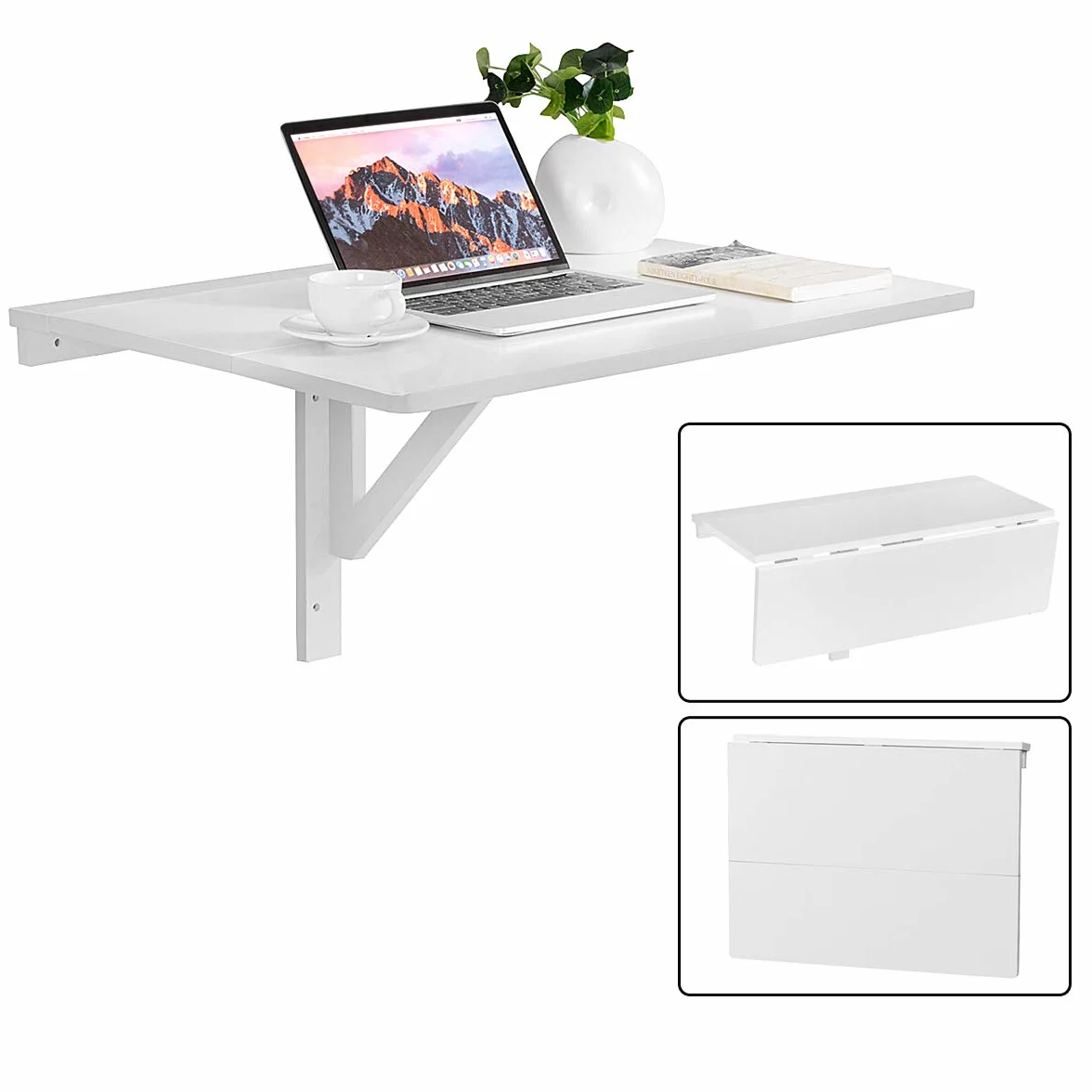 GOPLUS Stół ścienny składany regulowany 80x60x45 cm MDF sosna biały