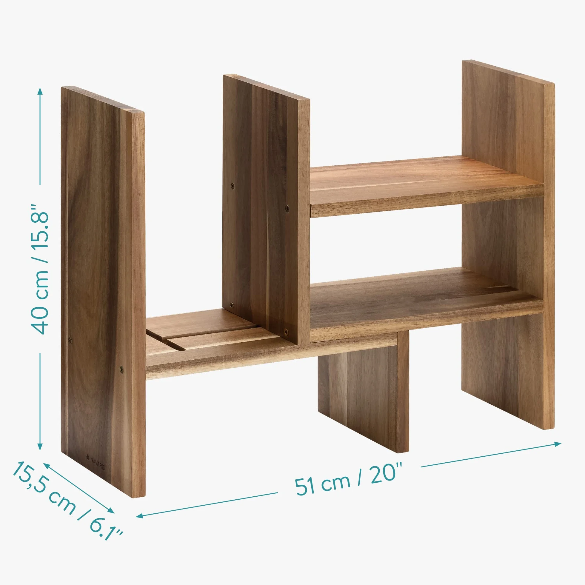 Navaris Organizer na biurko z akacji 64 x 15,5 x 40 – regał narożny regulowany naturalny
