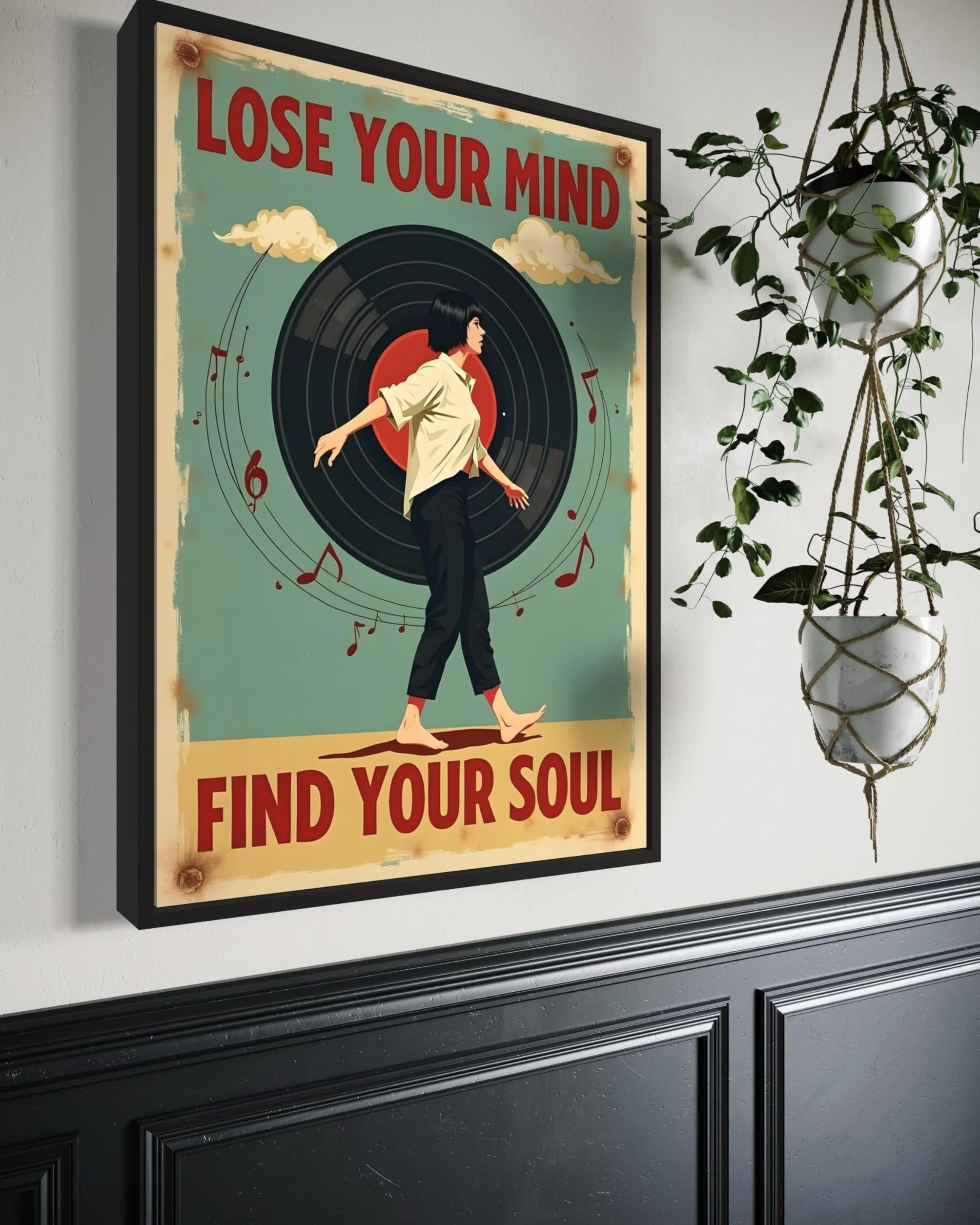 TONGYINLI Retro płyta winylowa płótno dekoracyjne na ścianę plakaty i druki dla miłośników muzyki inspirujące obrazy do studia wystrój domu biura (60 x 80 cm / rama wewnętrzna)