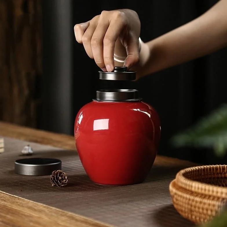 XYNSNDB Pojemnik na herbatę Osłona ze stopu Duża ceramiczna puszka na herbatę Puszki do przechowywania czarnej i zielonej herbaty Zestaw do herbaty Kung Fu Akcesoria Ceramiczny pojemnik na kawę i