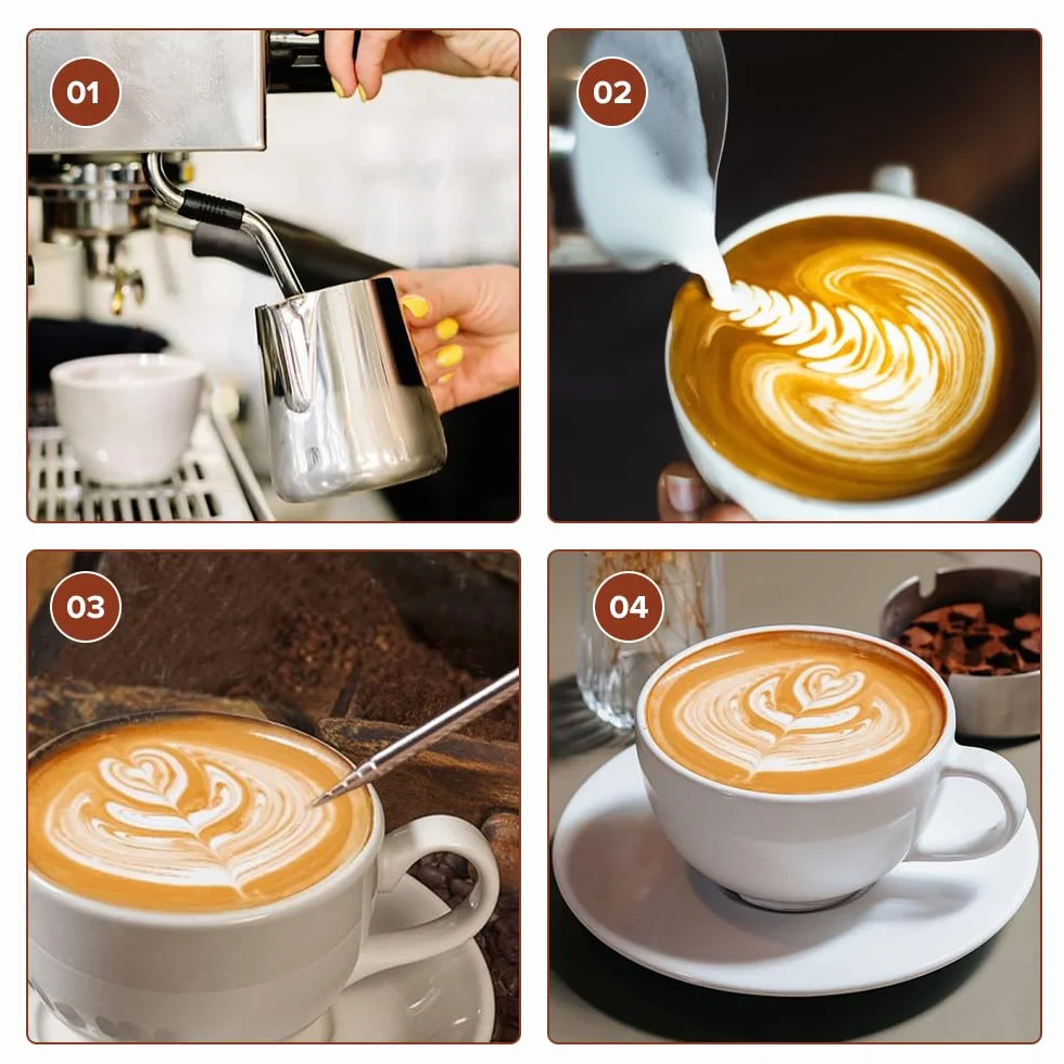 KITDAHOM ręczny dzbanek do spieniania mleka ze stali nierdzewnej 350 ml ze skalą dozownik do śmietany w zestawie z igłą do latte art